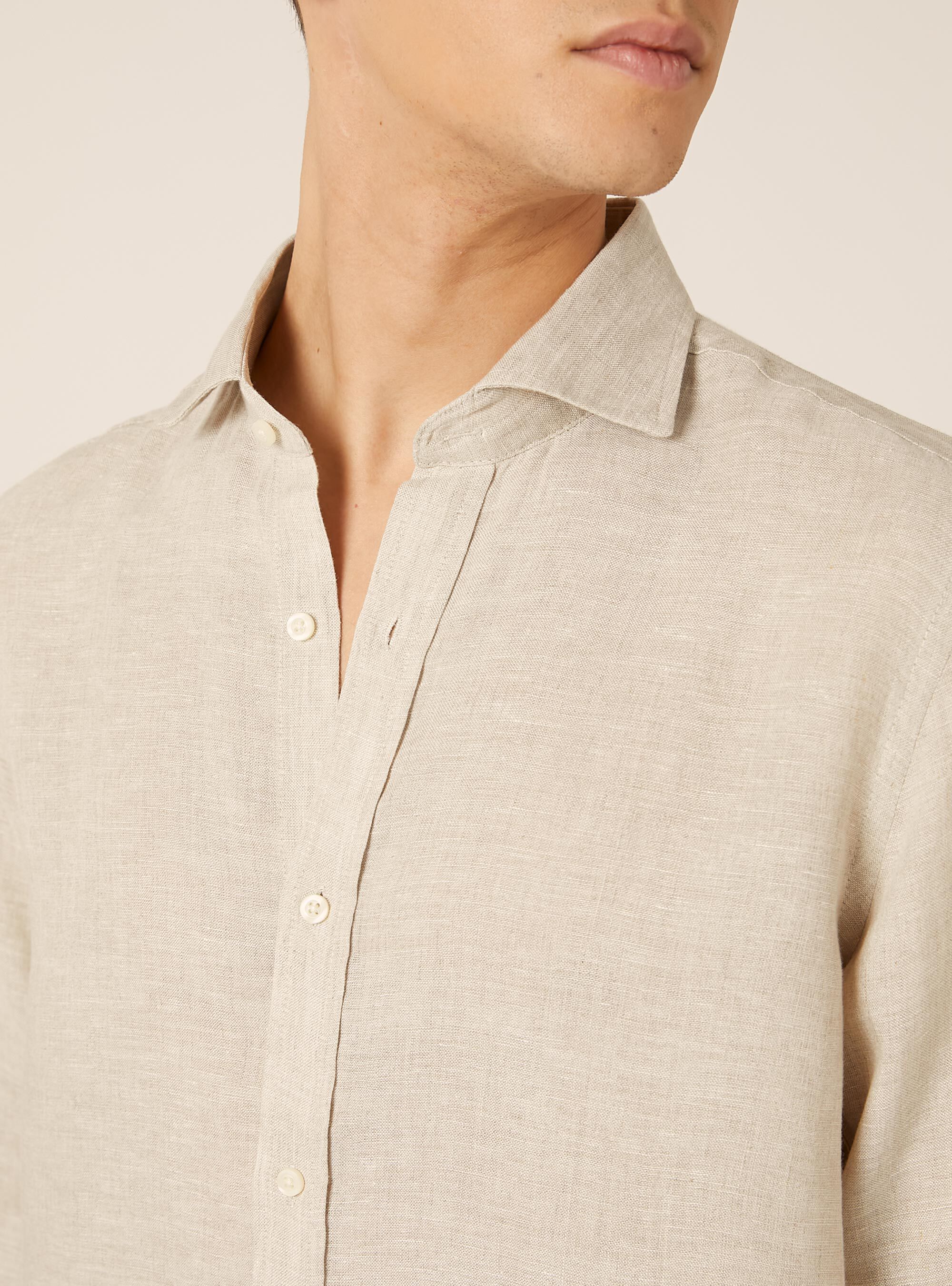 Camicia basica in lino, MSA2 SAND MEL MEDIUM