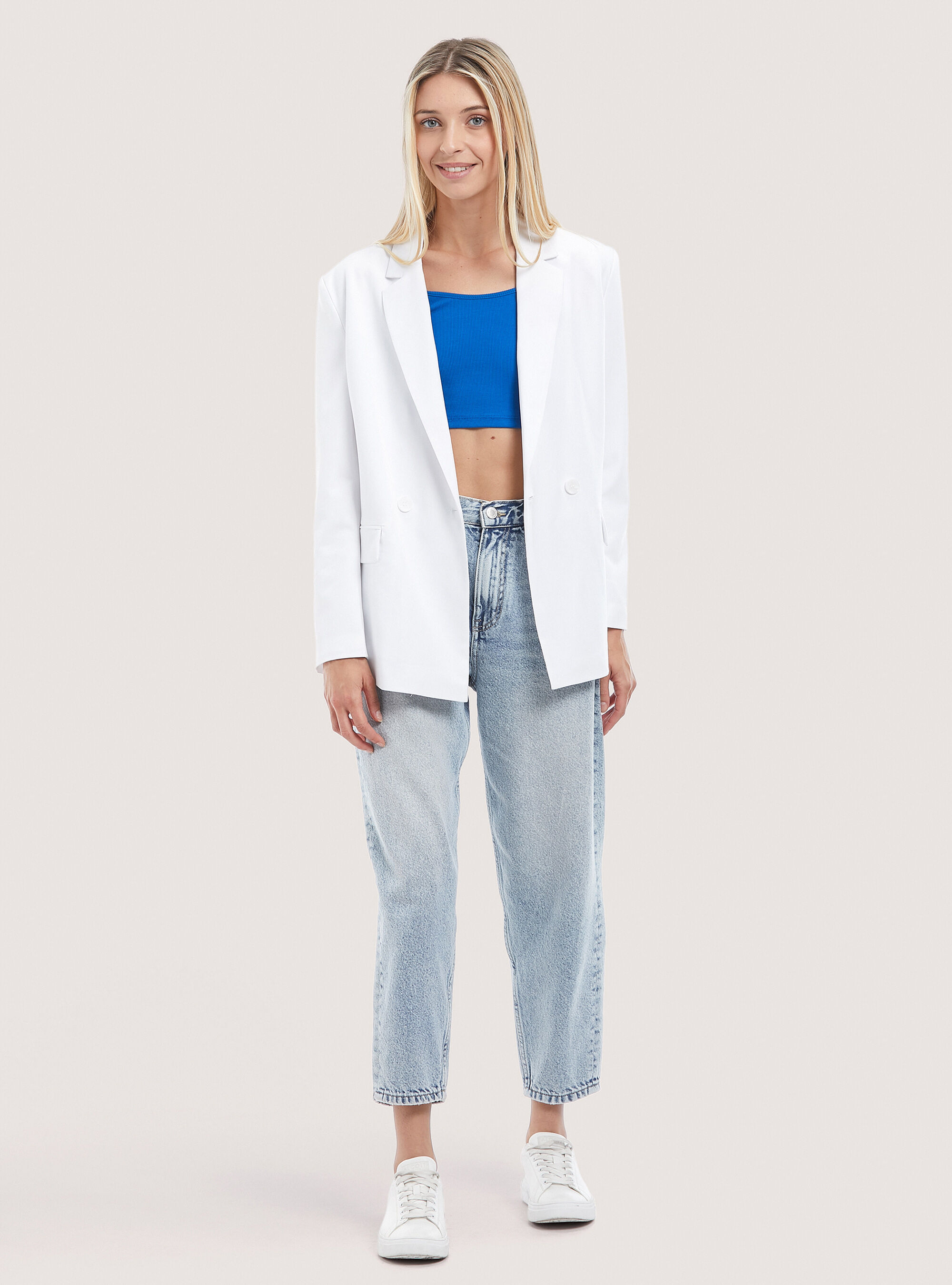 Blazer oversize de un solo pecho, BLANCO