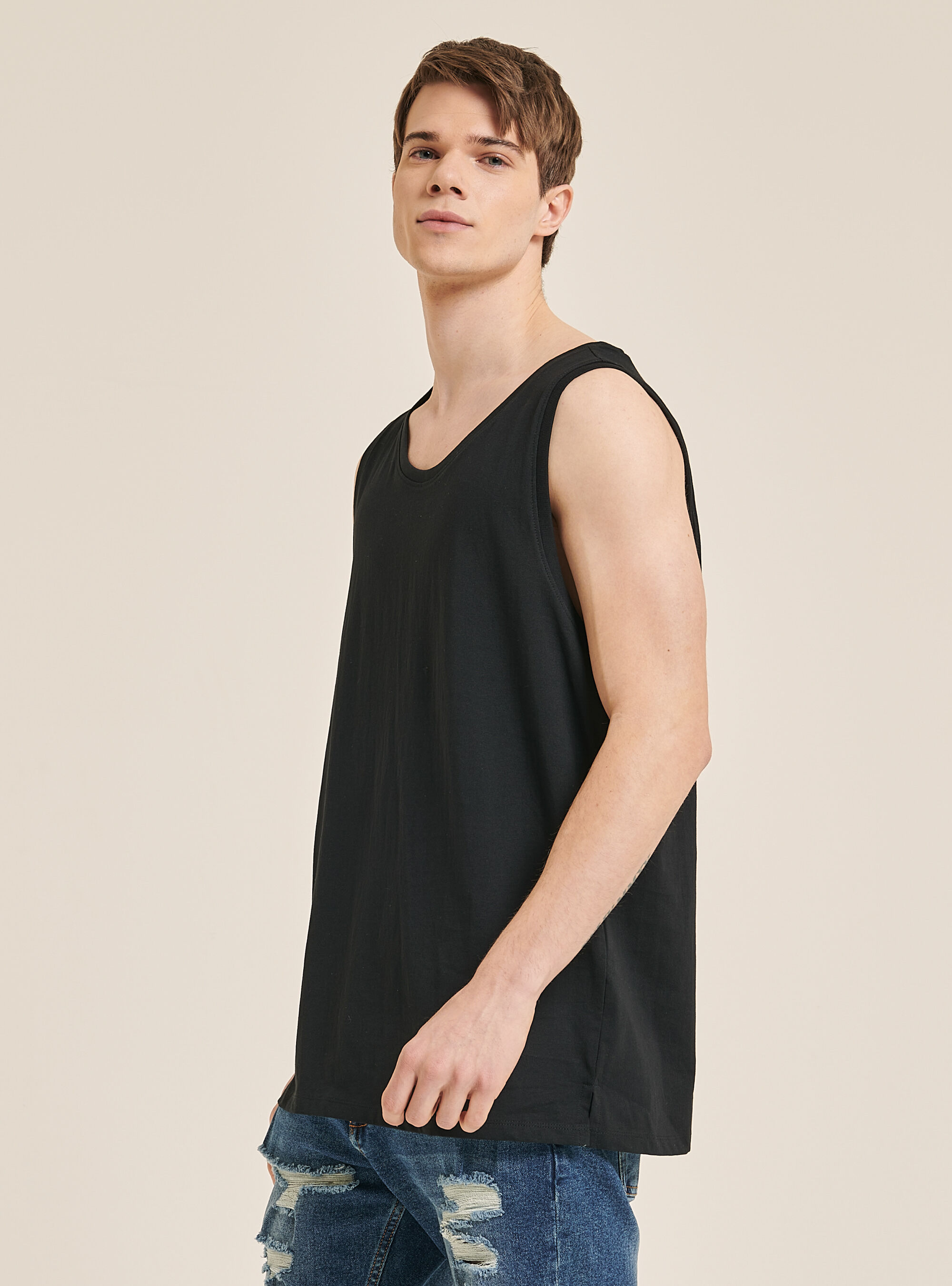 Solid-coloured comfort fit tank top, BK1 BLACK