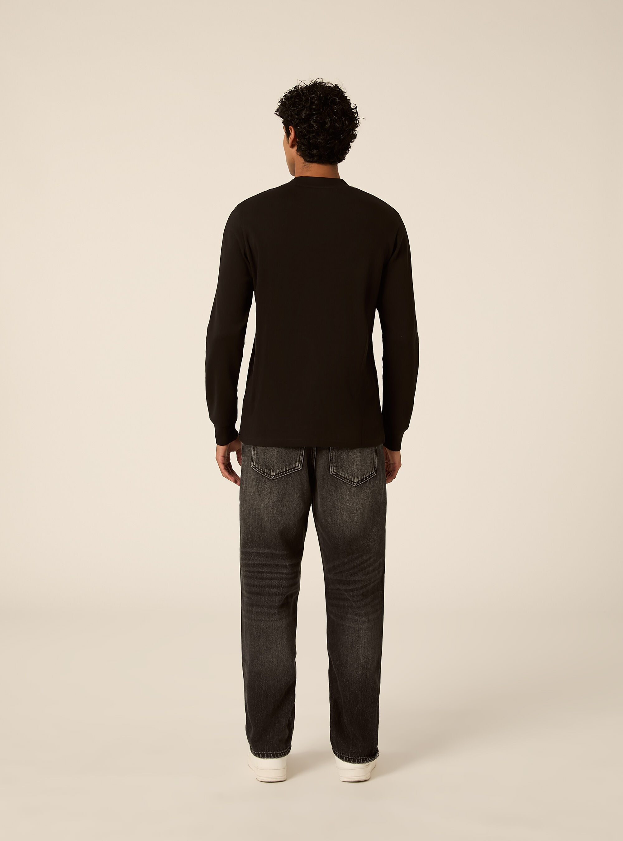 Maglia girocollo maniche lunghe interlock, NERO