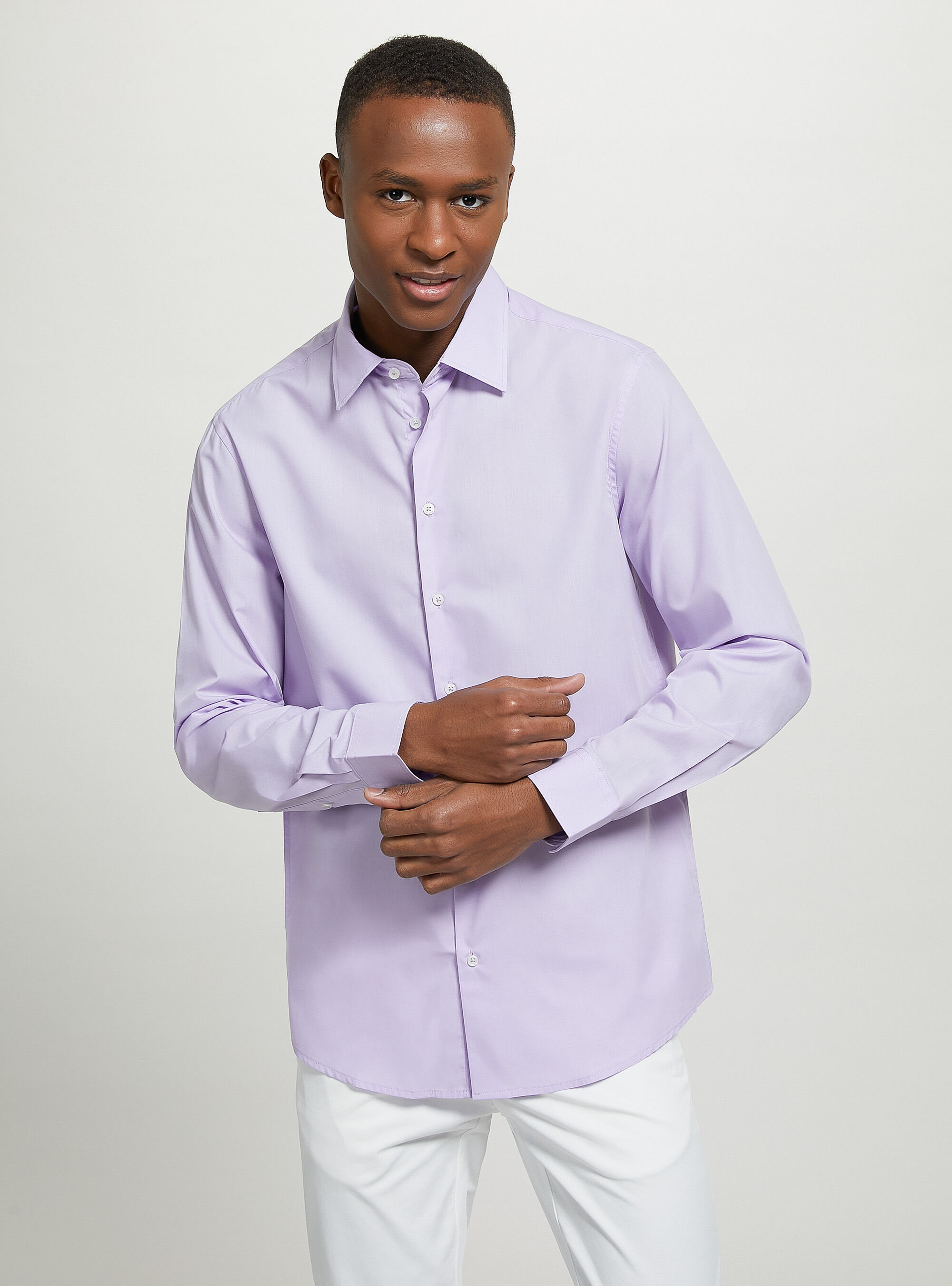 Plain-coloured long-sleeved shirt, LC1 LILLAC DARK