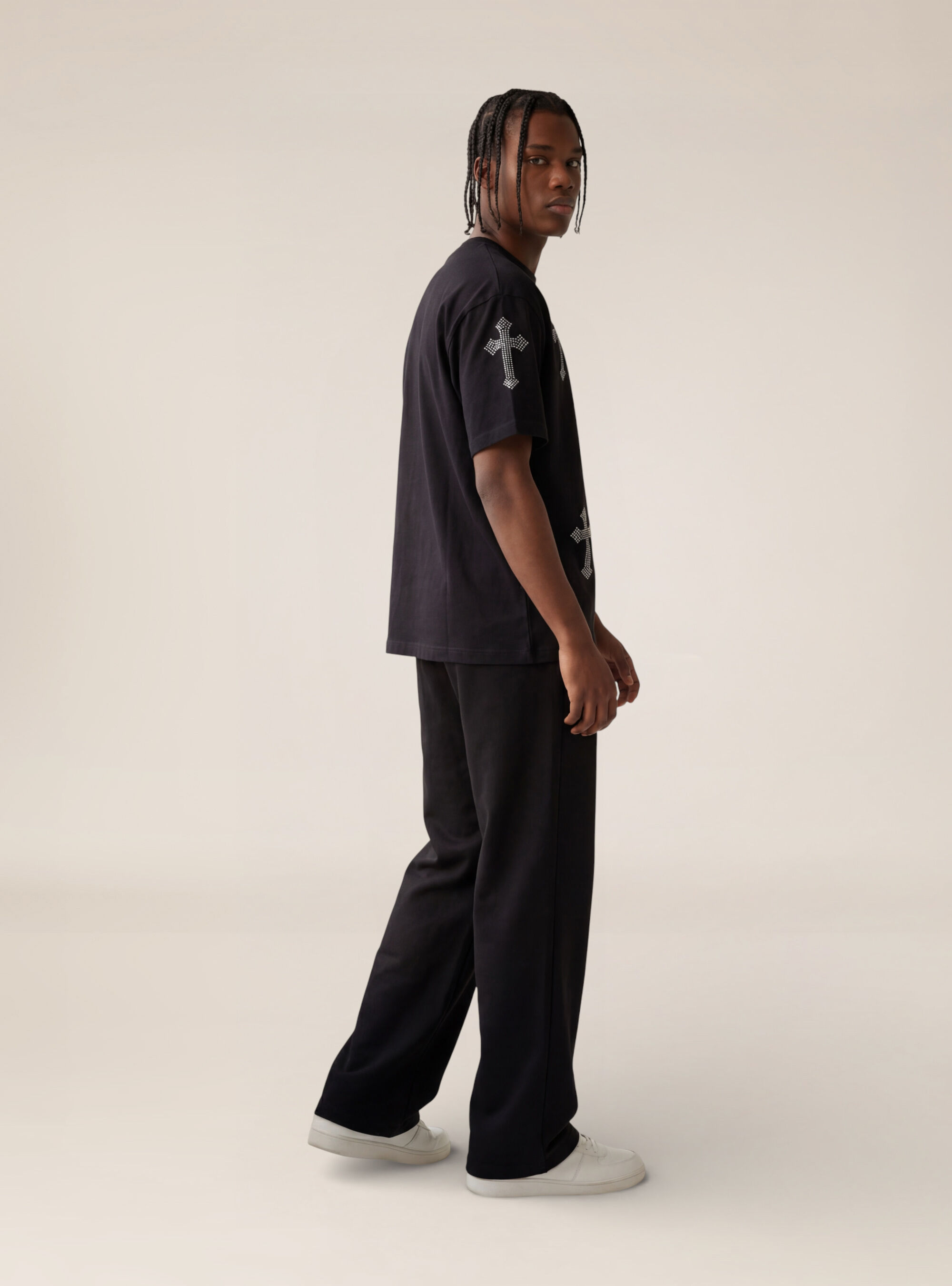 Maglietta boxy fit con strass, BK1 BLACK