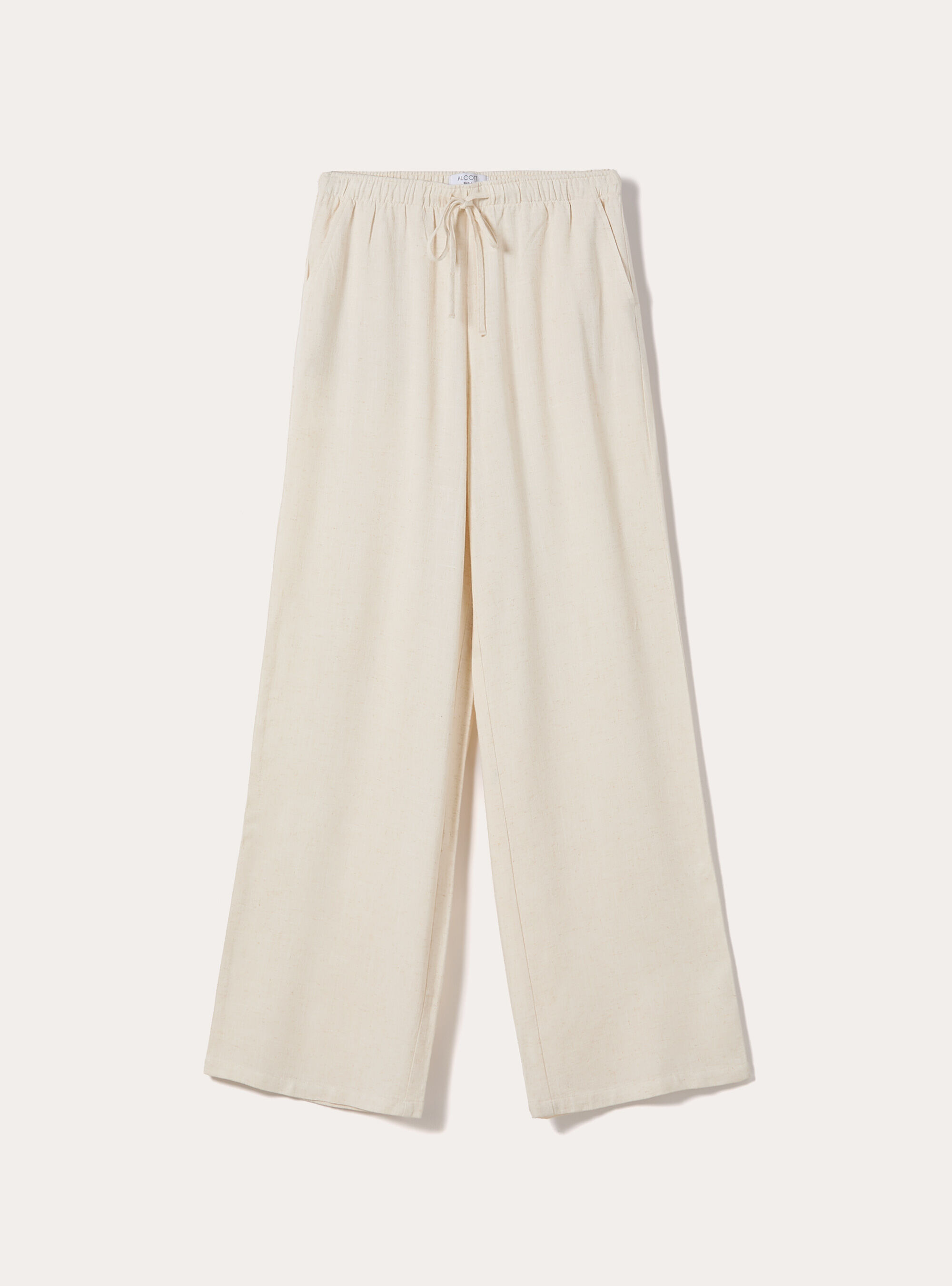 Pantaloni wide leg in misto lino, MBG3 BEIGE MEL LIGHT