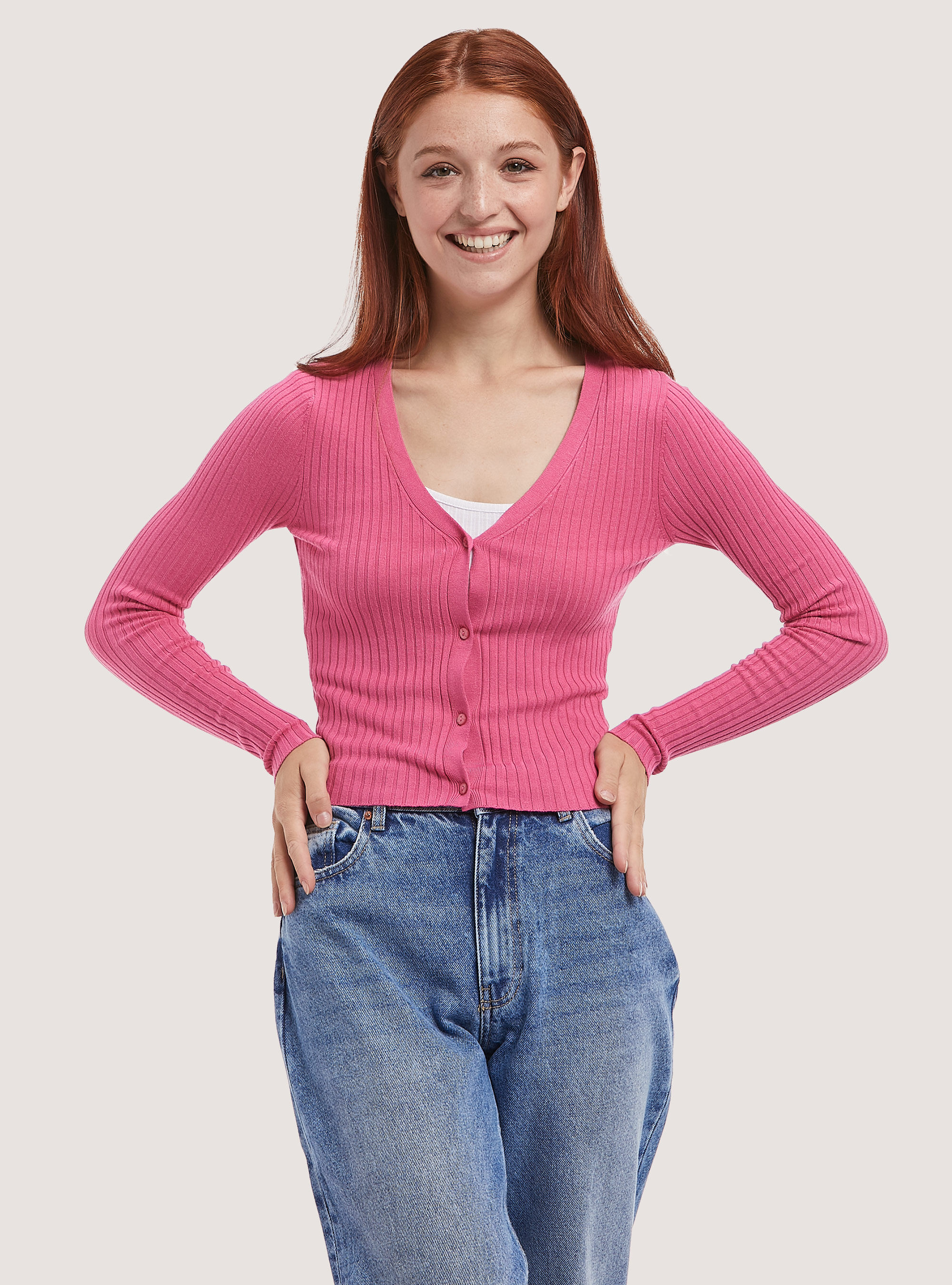 Cropped ribbed cardigan discount