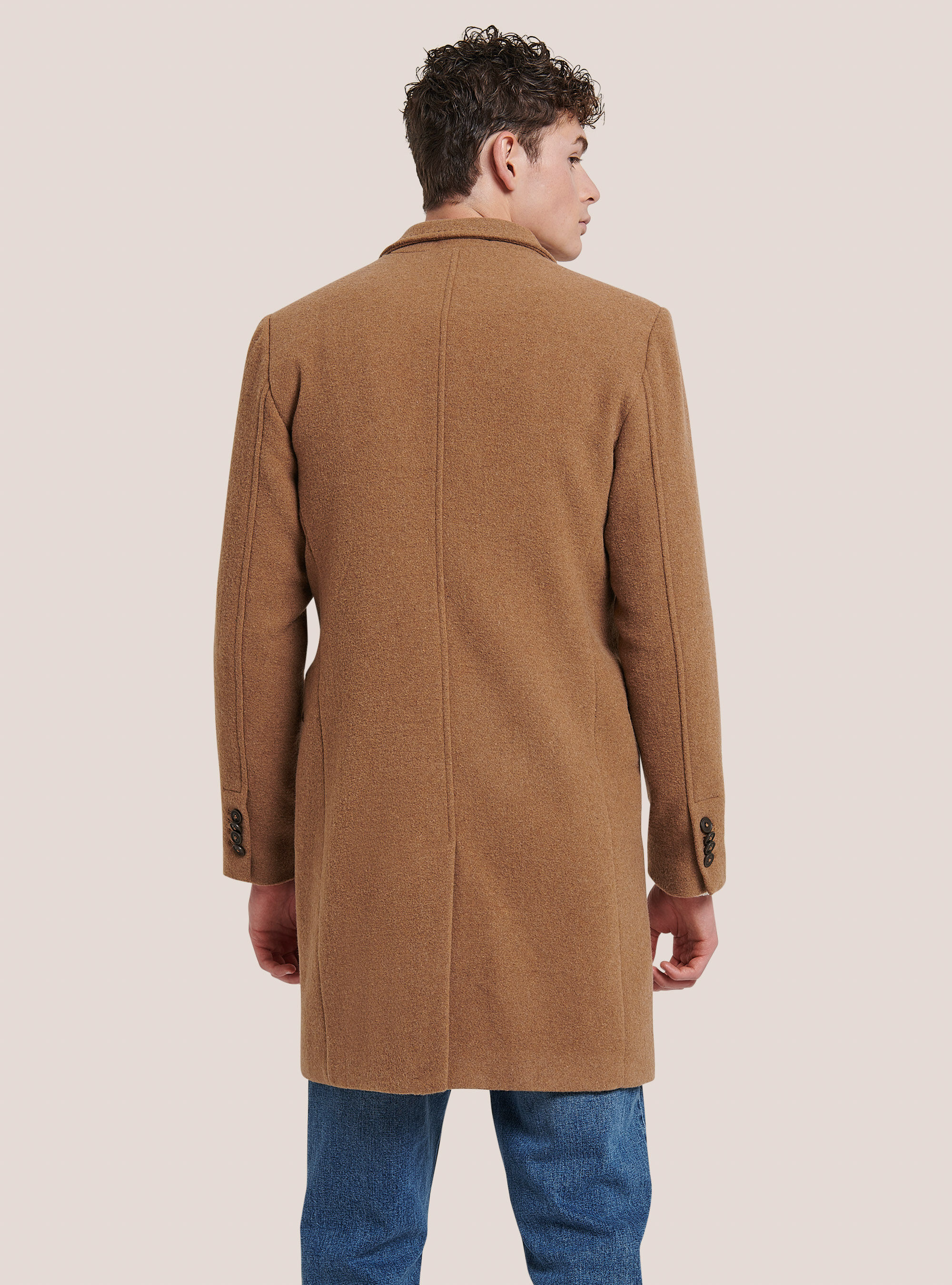 Single-breasted coat in wool blend, C5583 TOBACCO