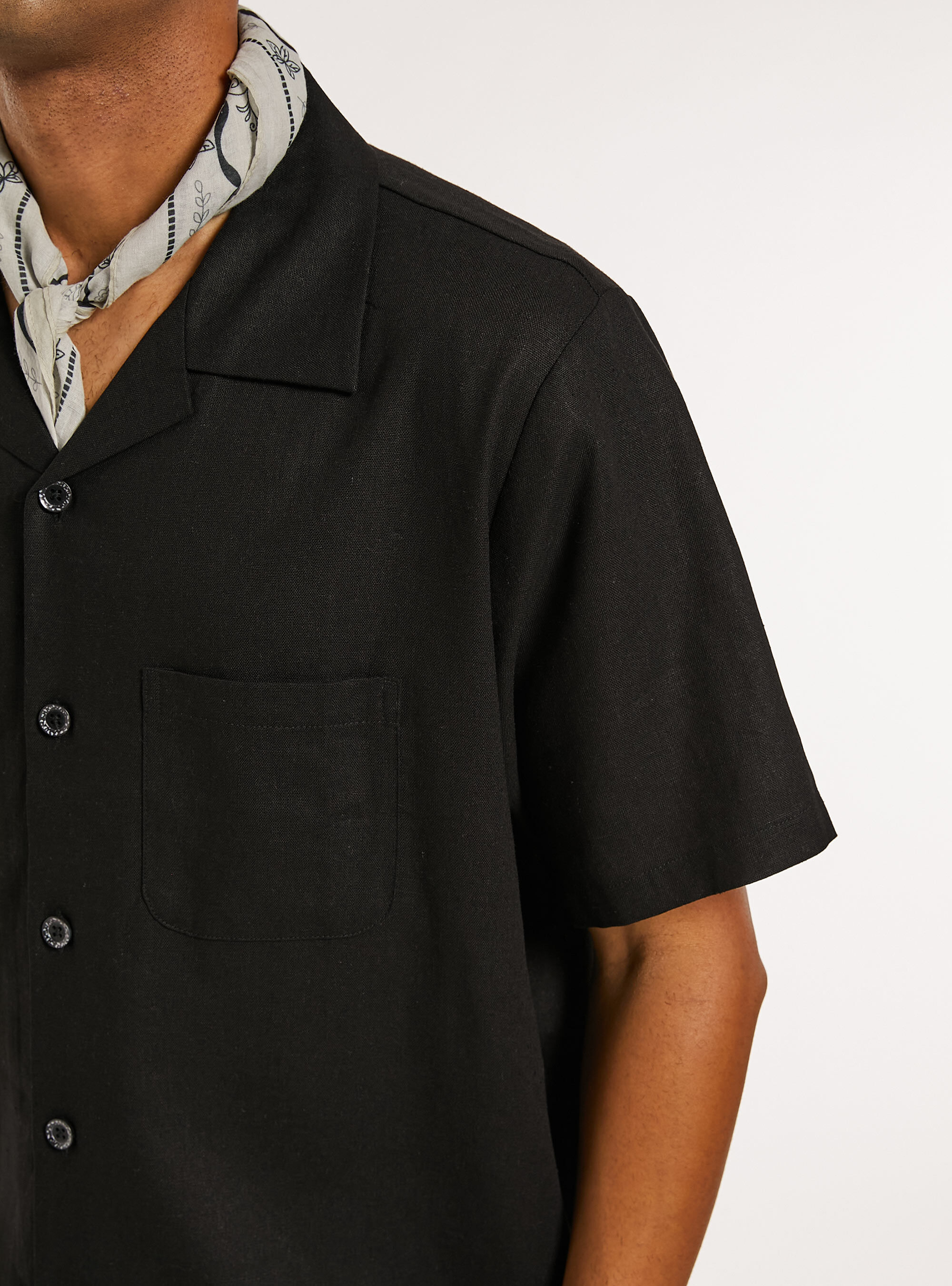 Camicia in misto  lino con tascone, BK1 BLACK