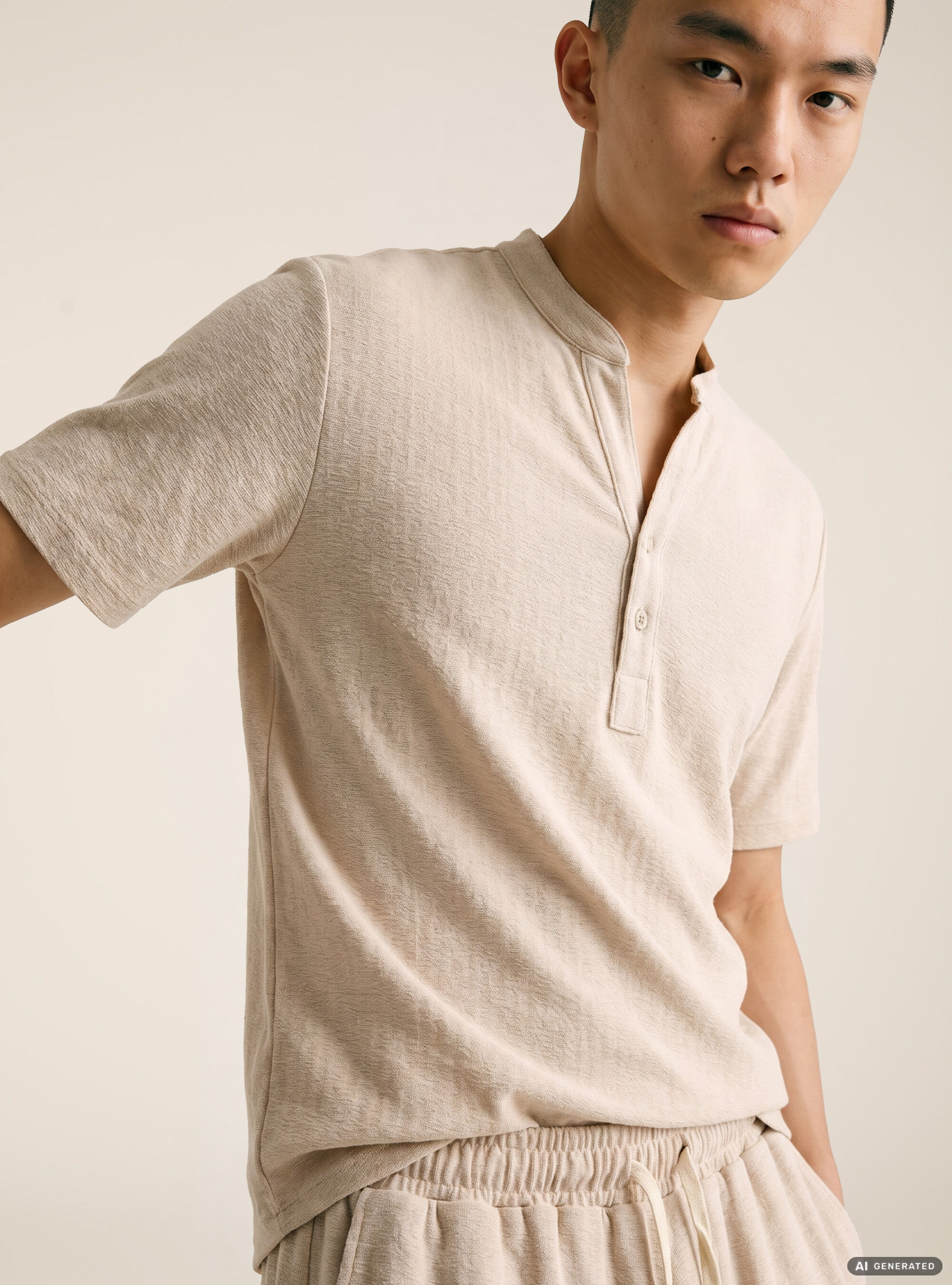 Camicia collo coreano mezza placchetta in jersey