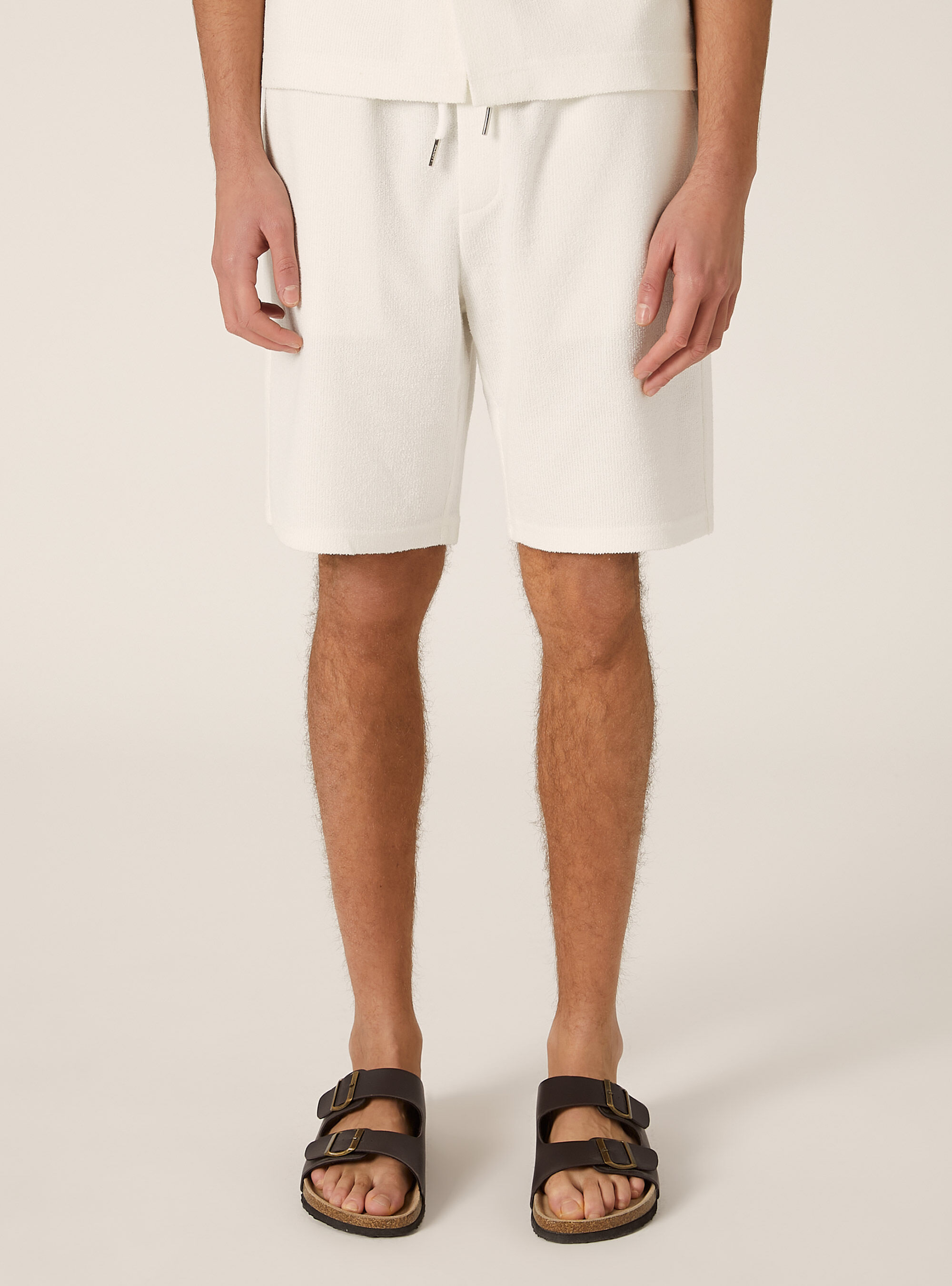 Textured Cotton Bermuda Shirt, WH1 OFF WHITE