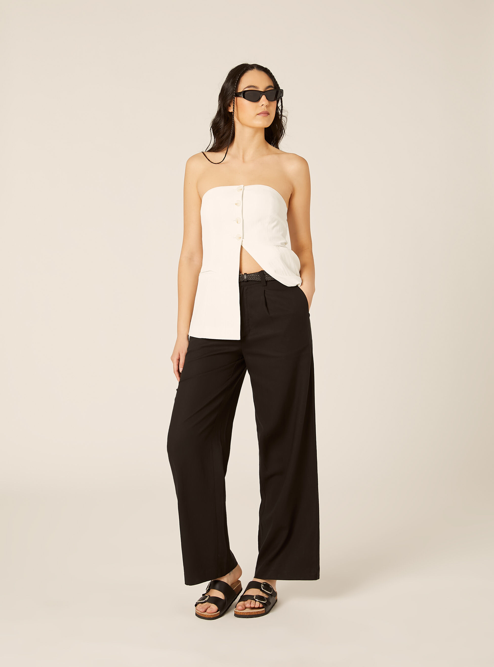 Pantaloni in misto lino con cintura