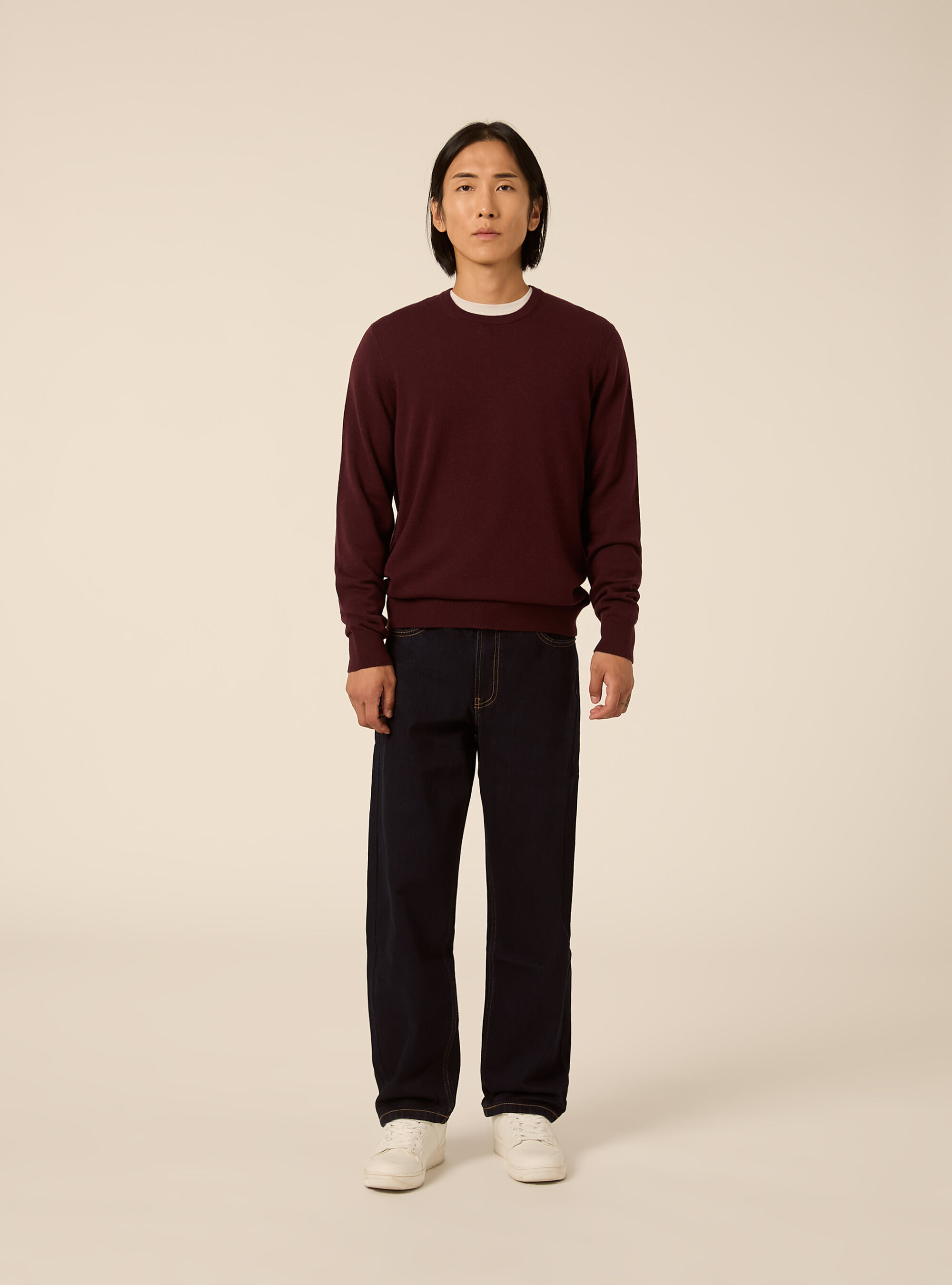Wool and cashmere blend crewneck jumper, BO1 BORDEAUX DARK