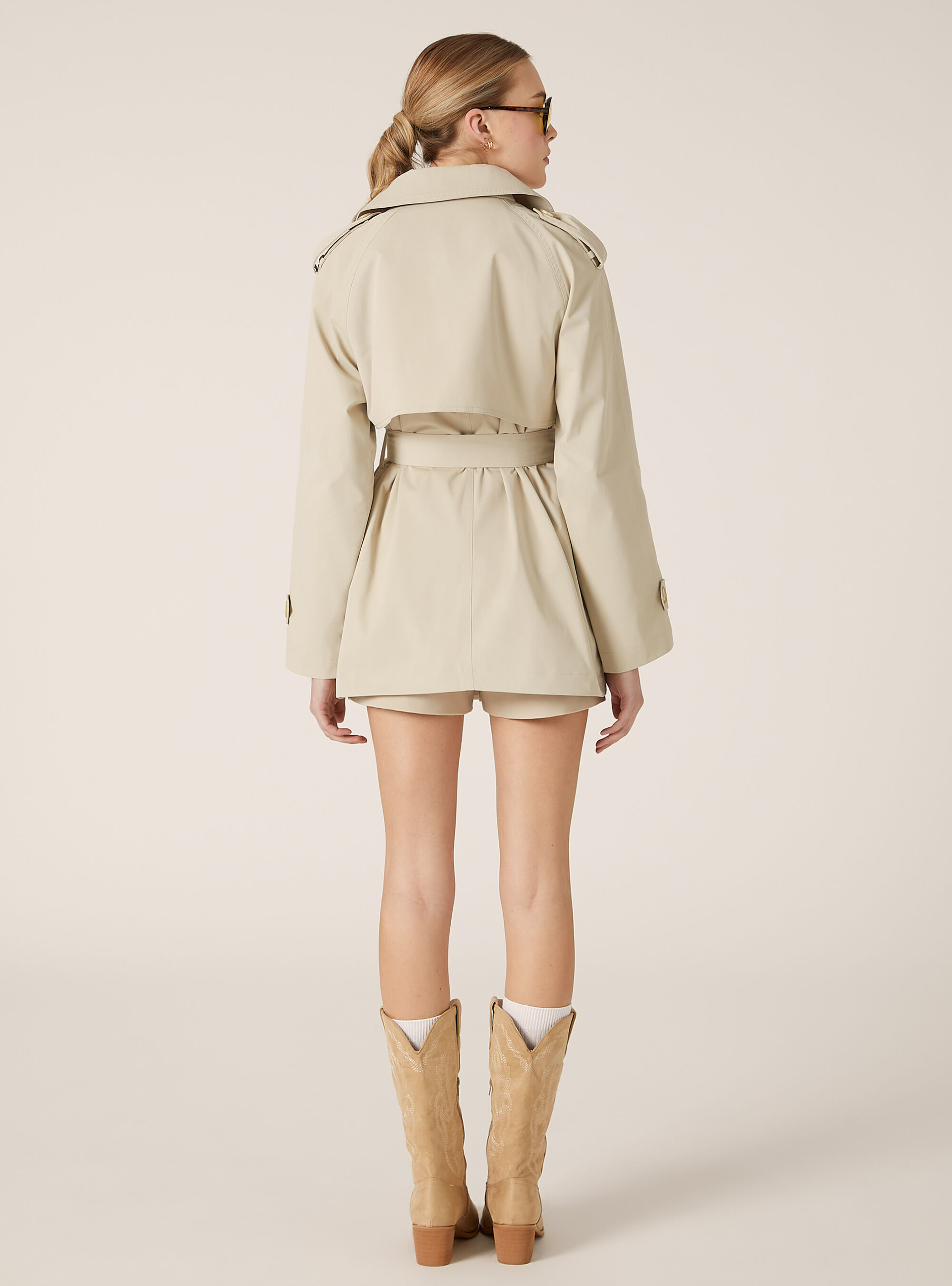 Short twill trench coat, CR2 CREAM MEDIUM