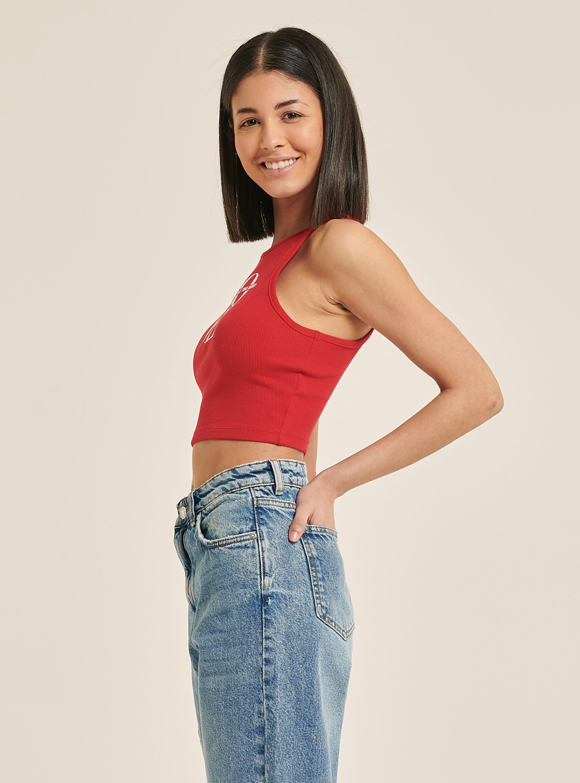 Red cotton crop top shop