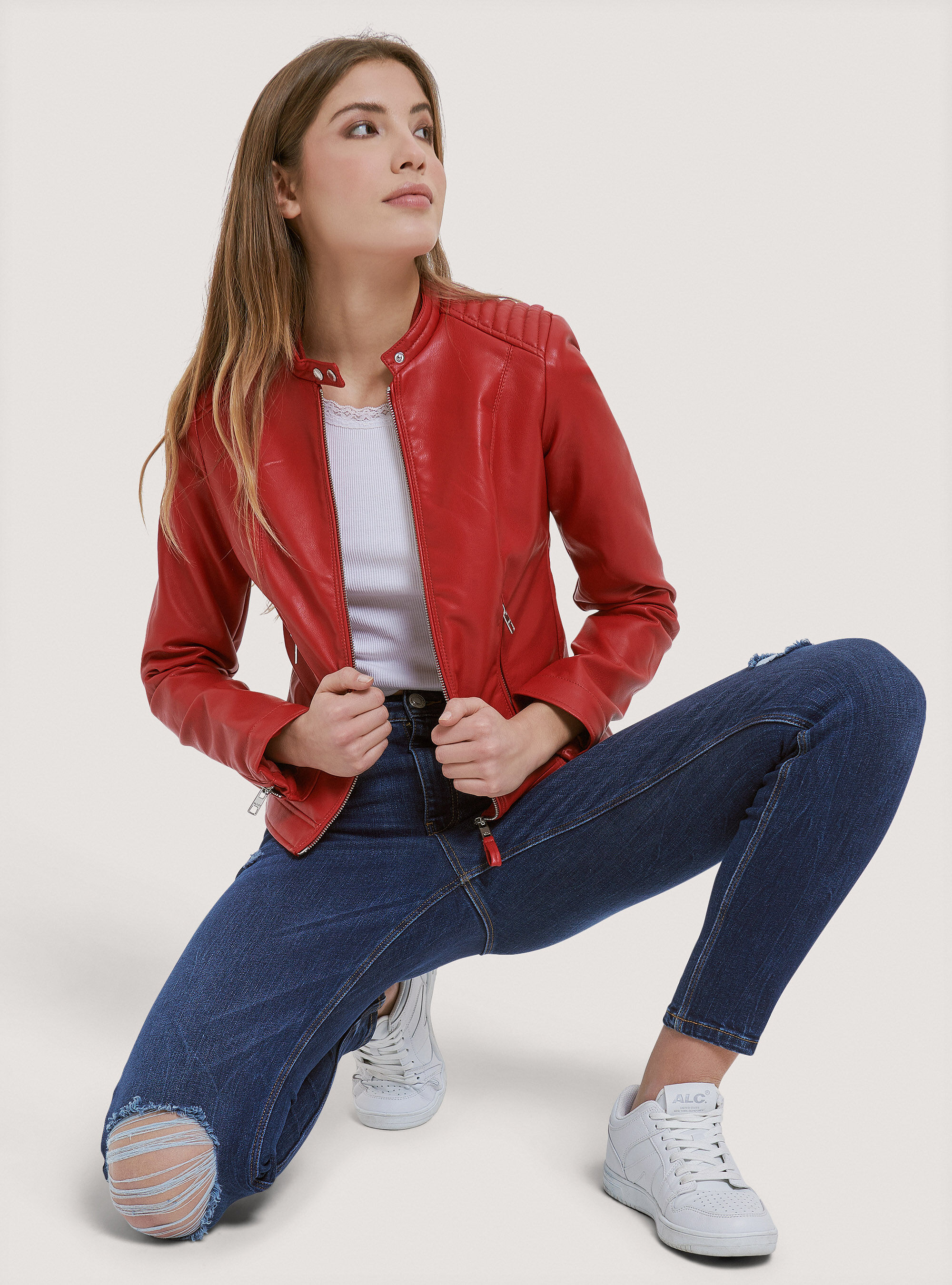Giubbotto rosso pelle donna outlet