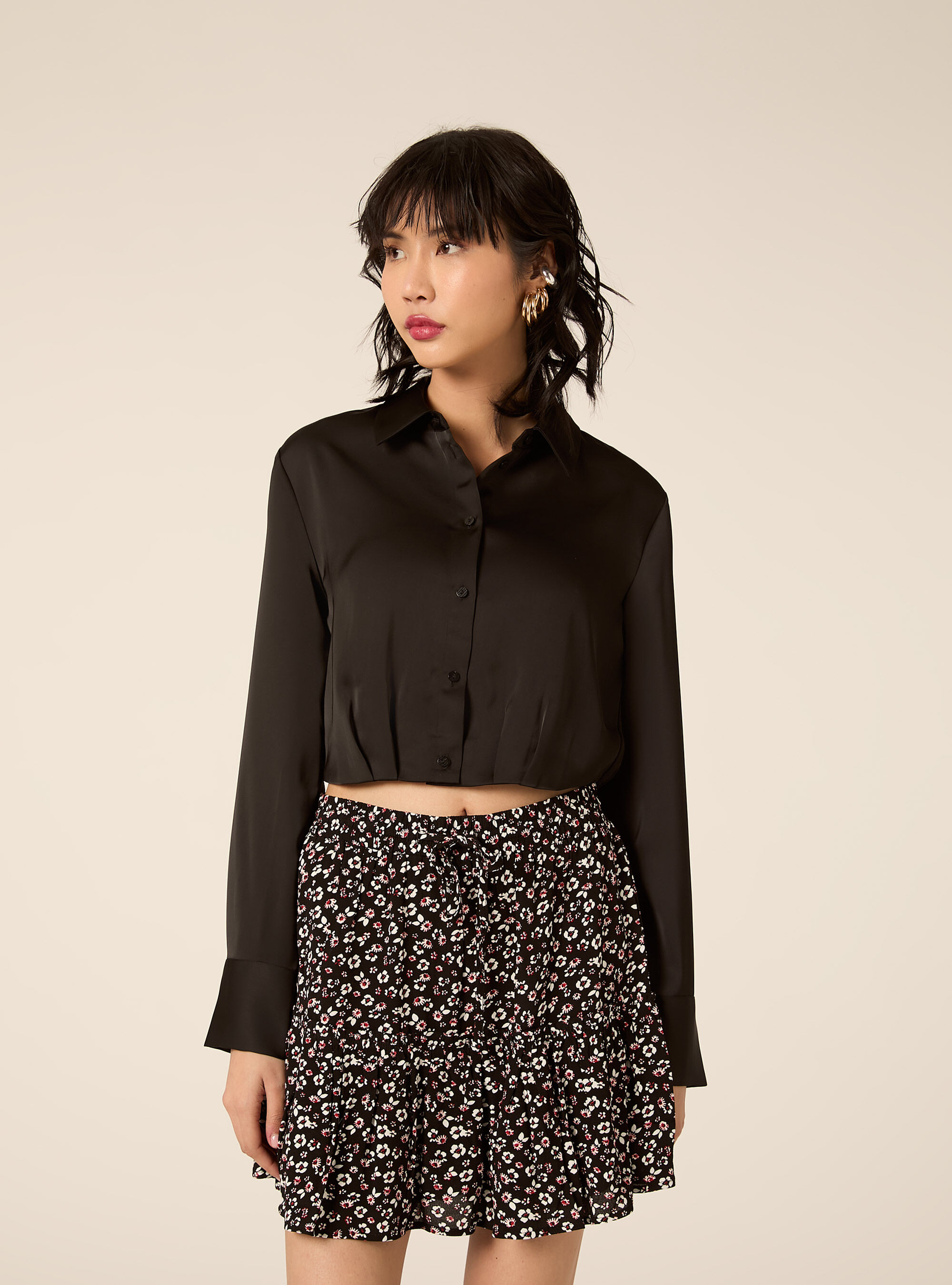 Camicia crop in satin