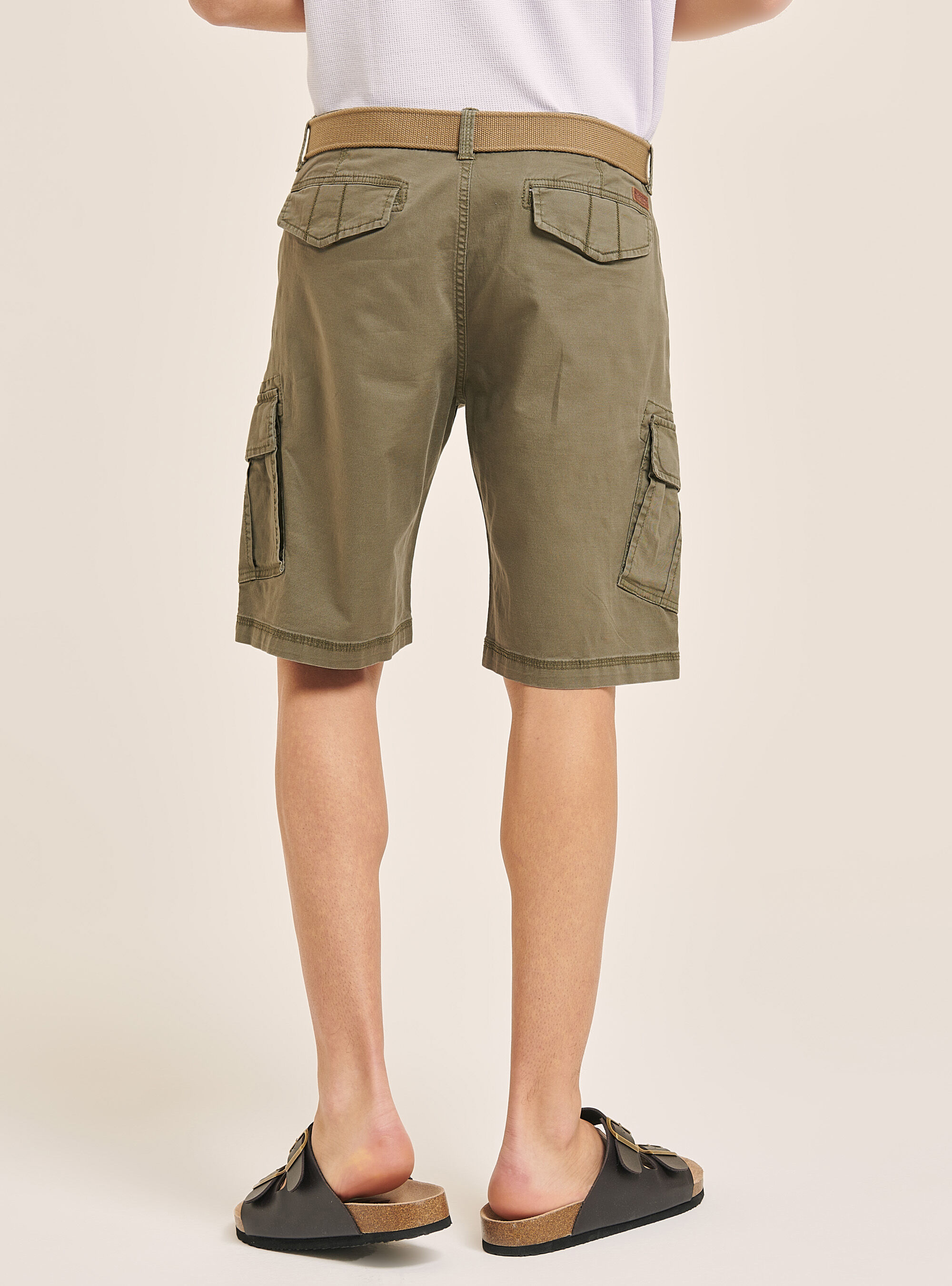 Bermuda cargo in cotone con cintura in canvas, C6603 KAKY