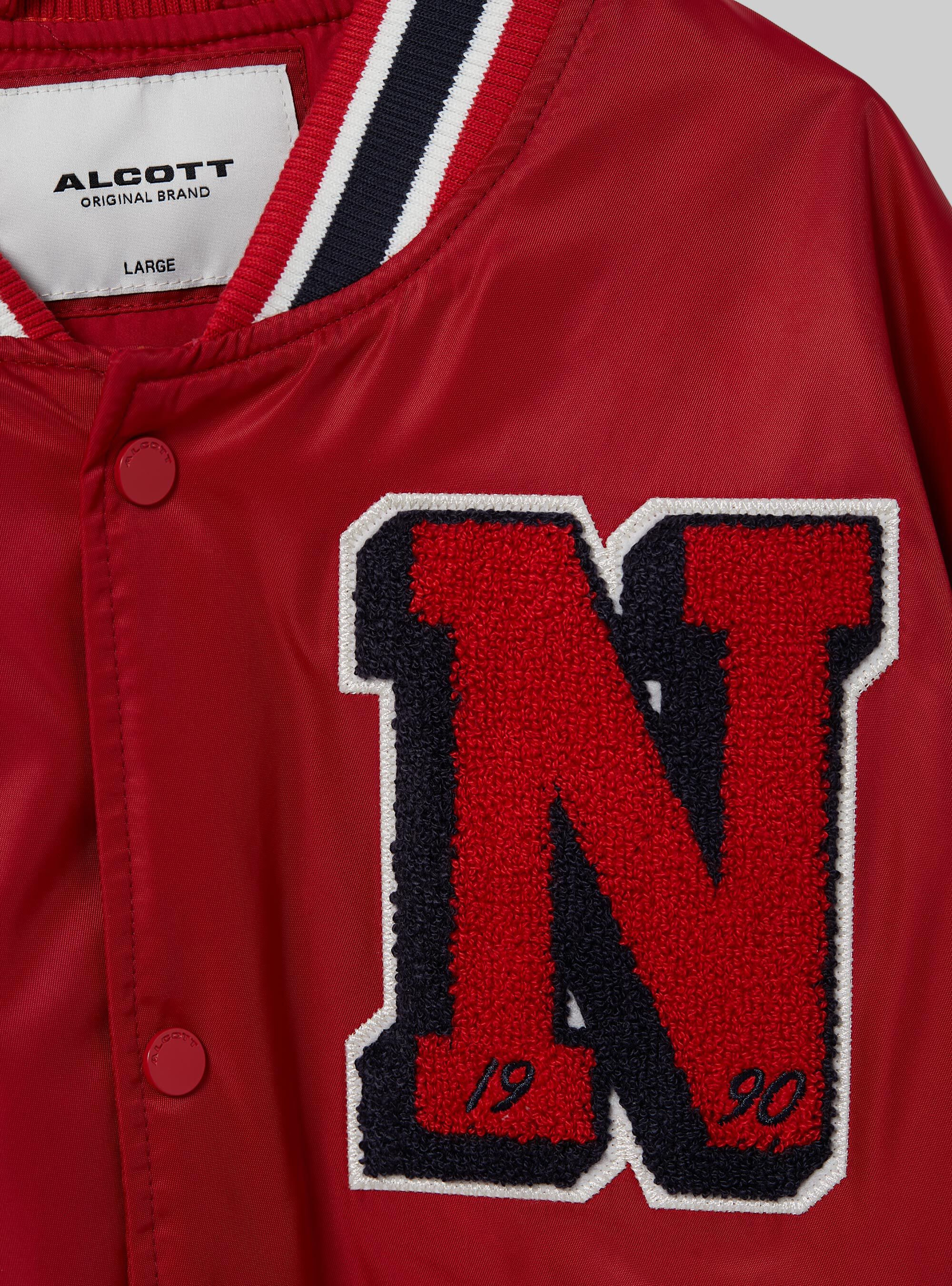 Red bomber jacket with white stripes 2025