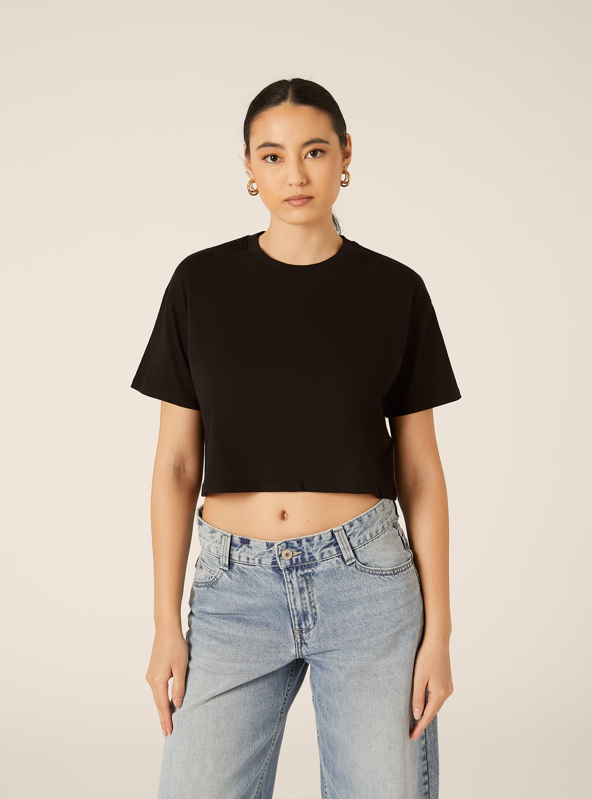 T-shirt crop over tinta unita