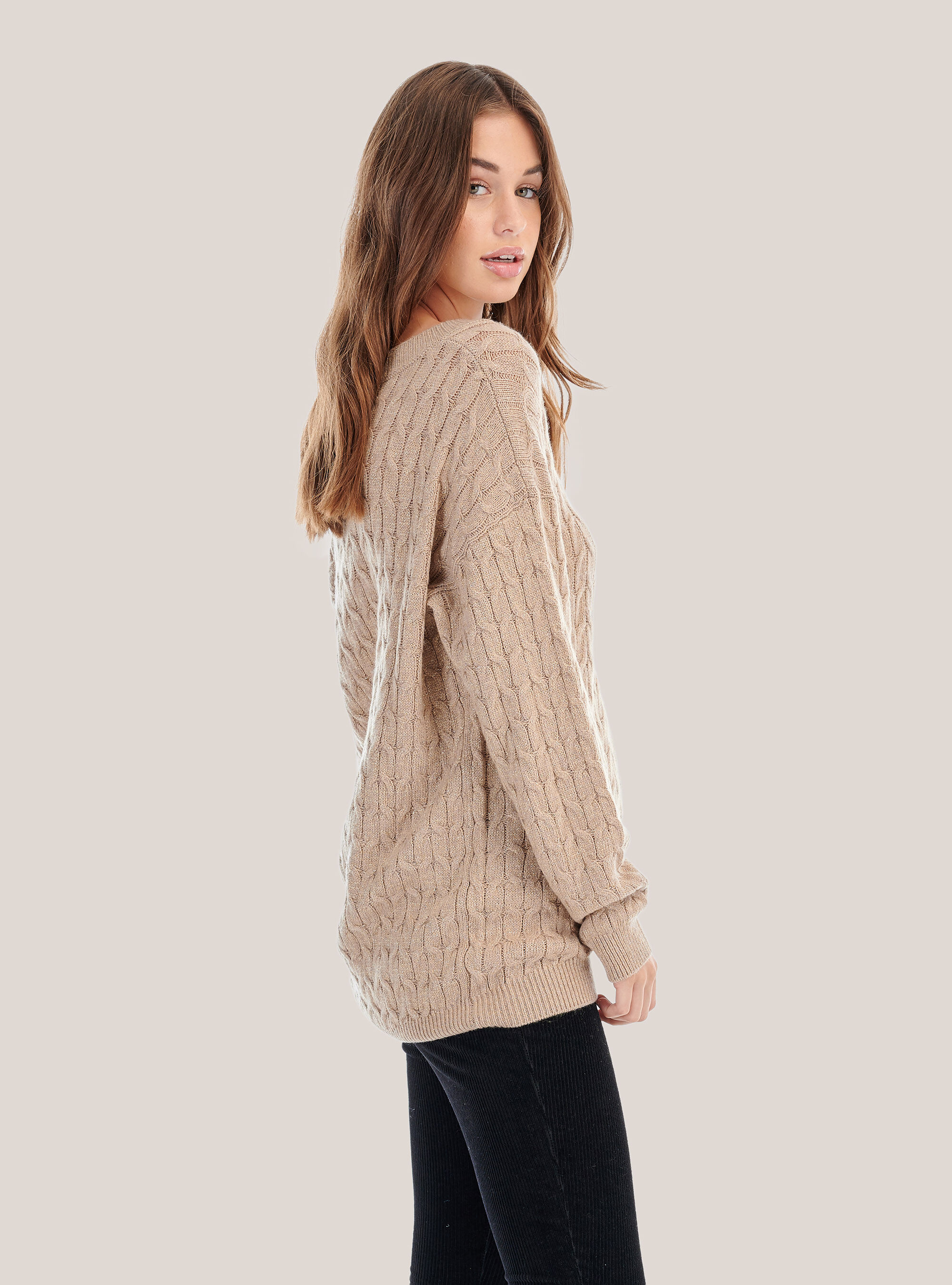Pull en maille torsad&eacute;e, C5557 BEIGE