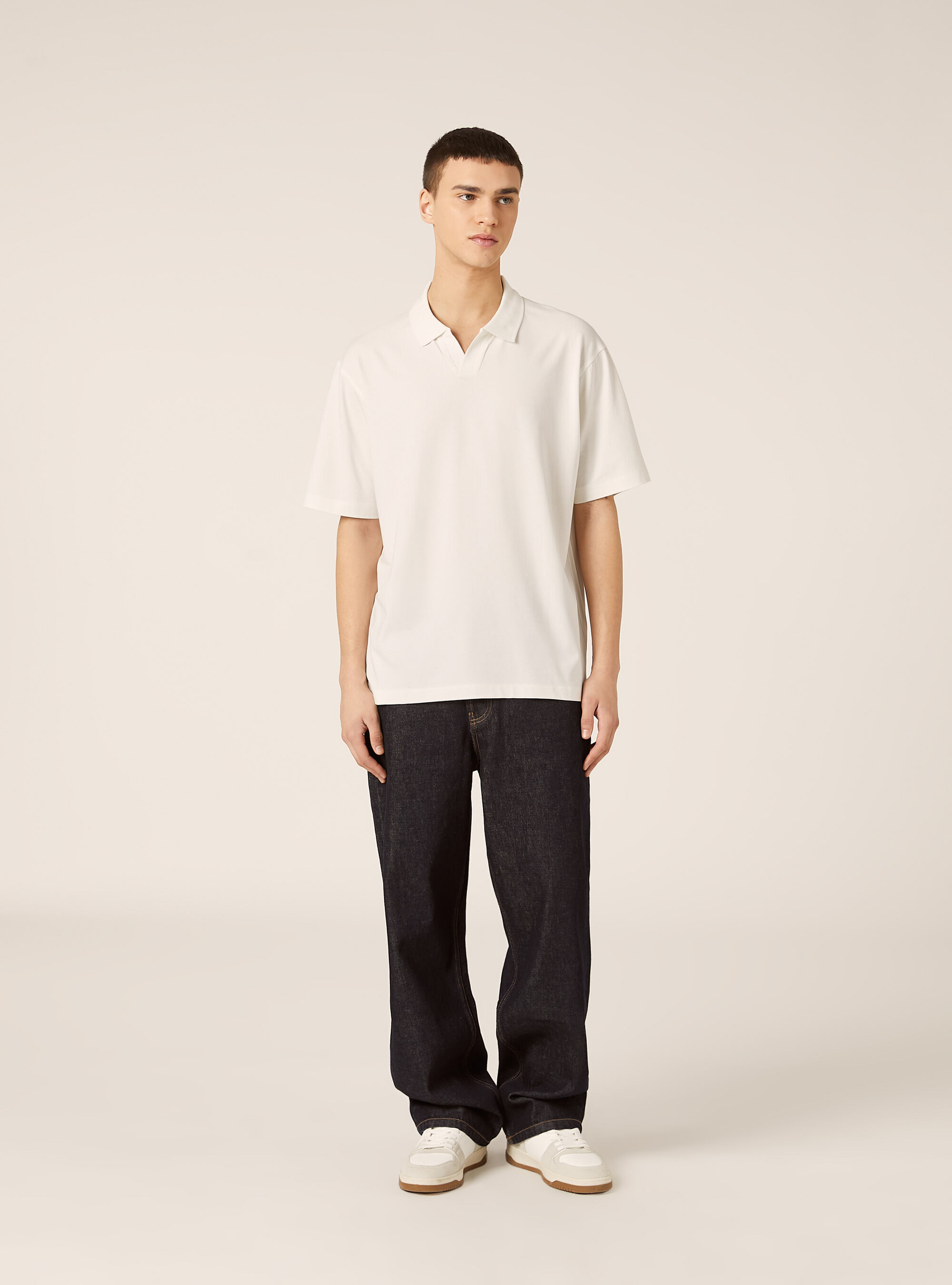 Polo mezza placchetta in jersey elasticizzato, WH1 OFF WHITE