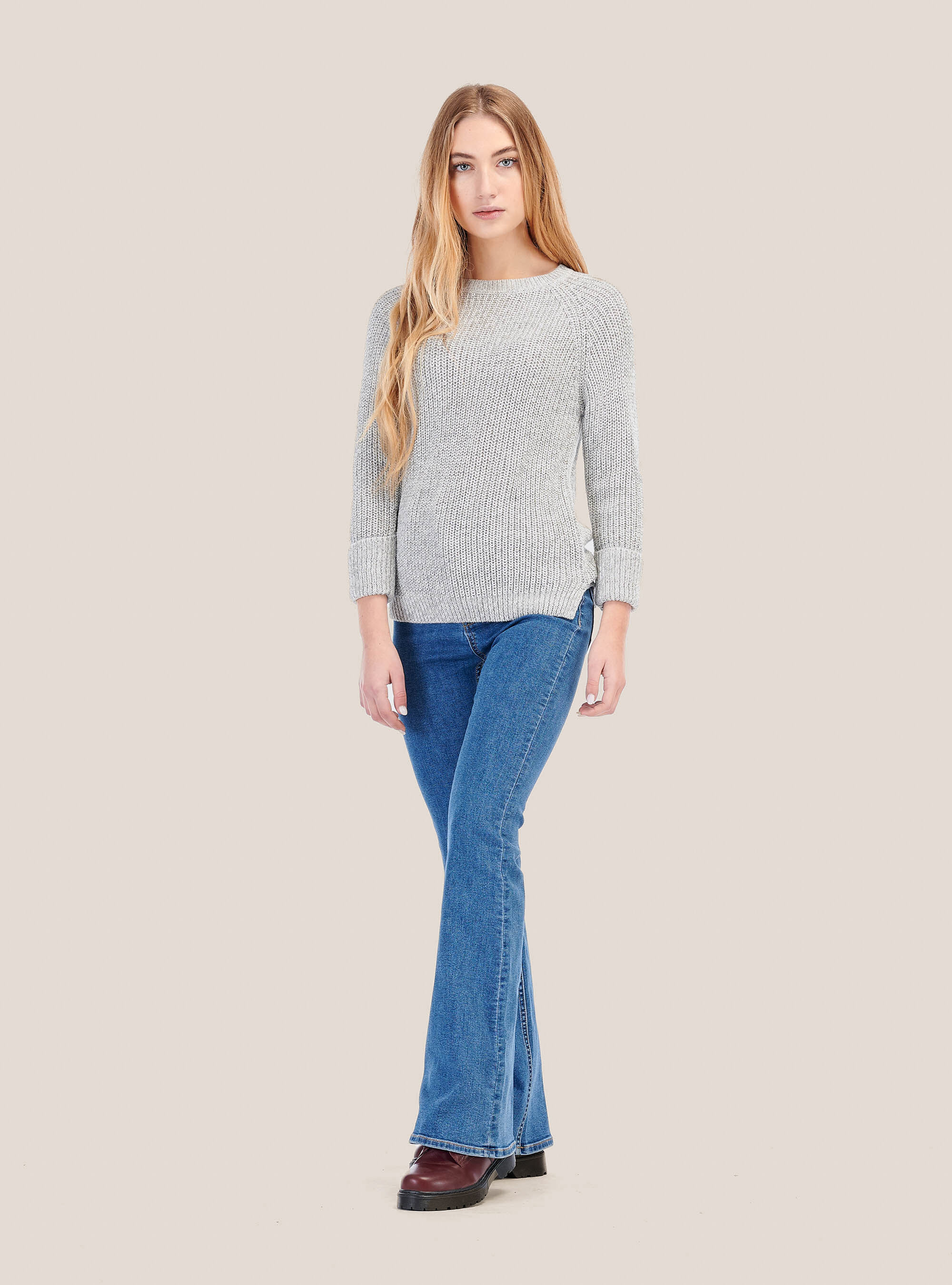 Pullover girocollo con zip dietro, PERLA