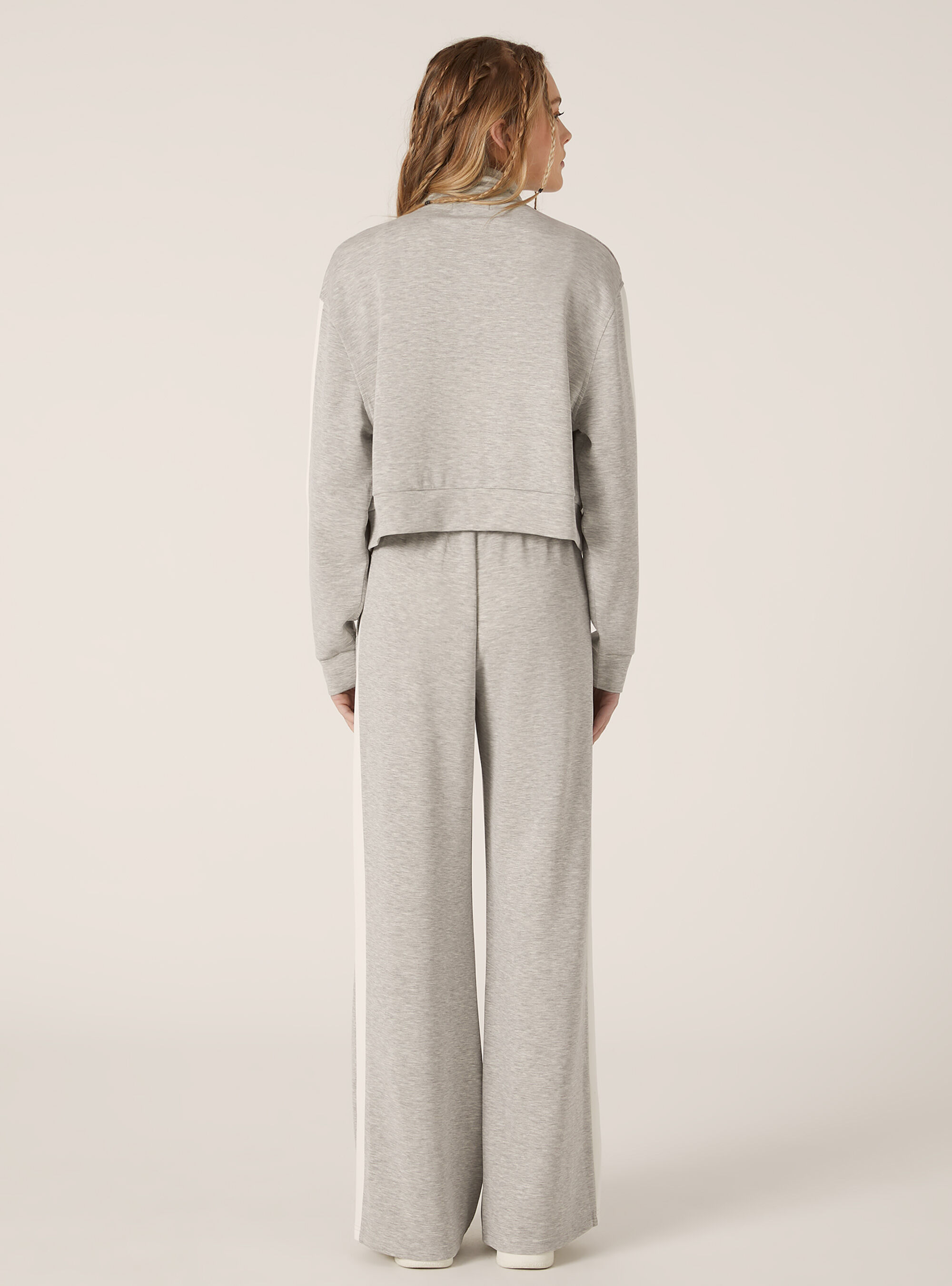 Pantaloni wide leg soft touch, MGY3 GREY MEL LIGHT