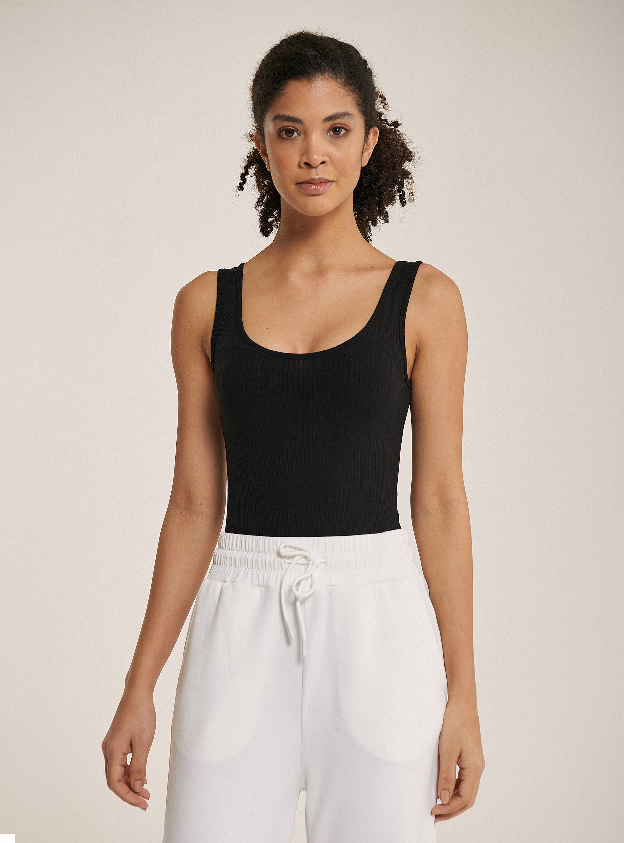 Basic ribbed bodysuit in cotton, BLACK