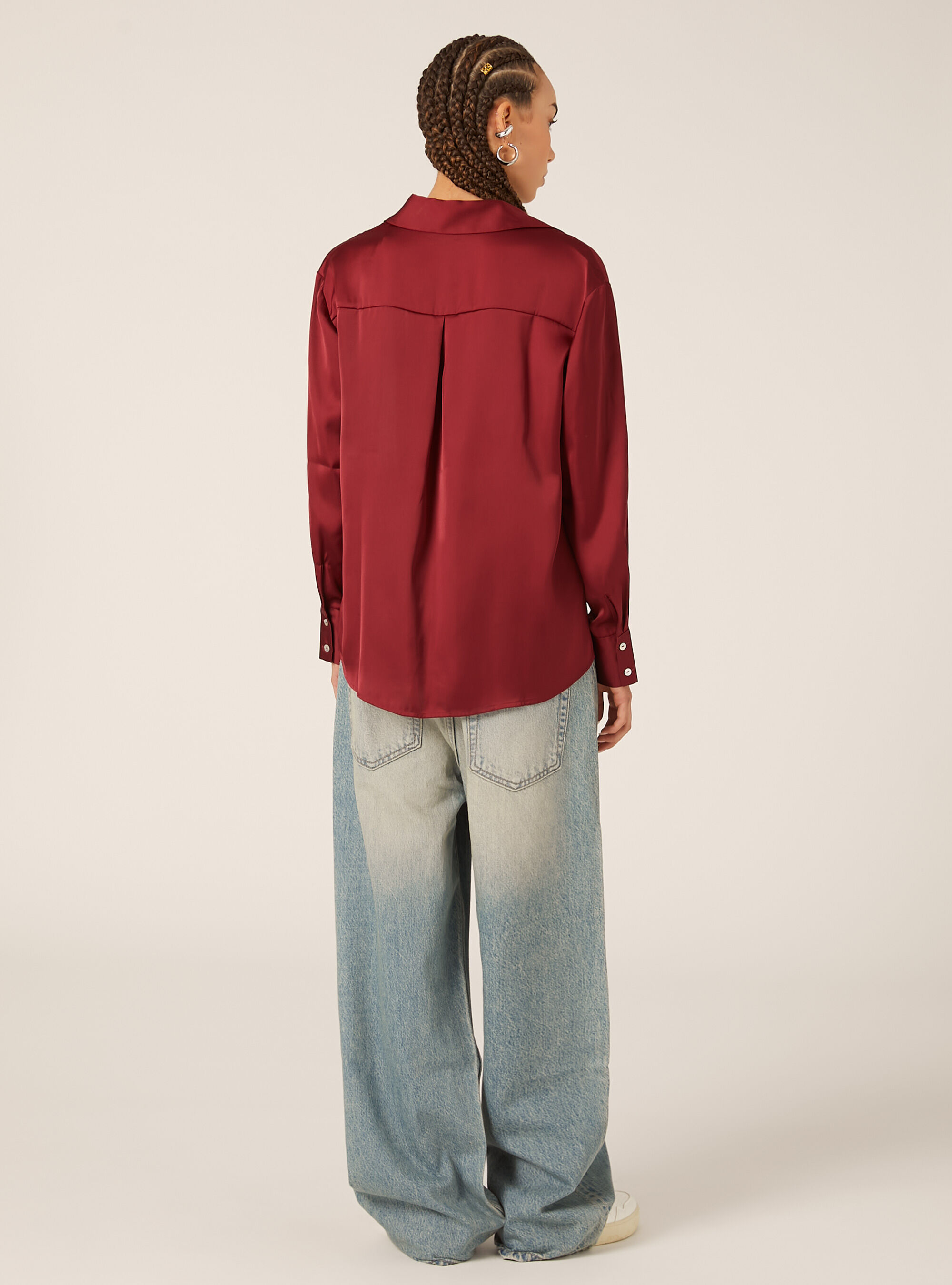 Plain satin shirt, BO2 BORDEAUX MEDIUM