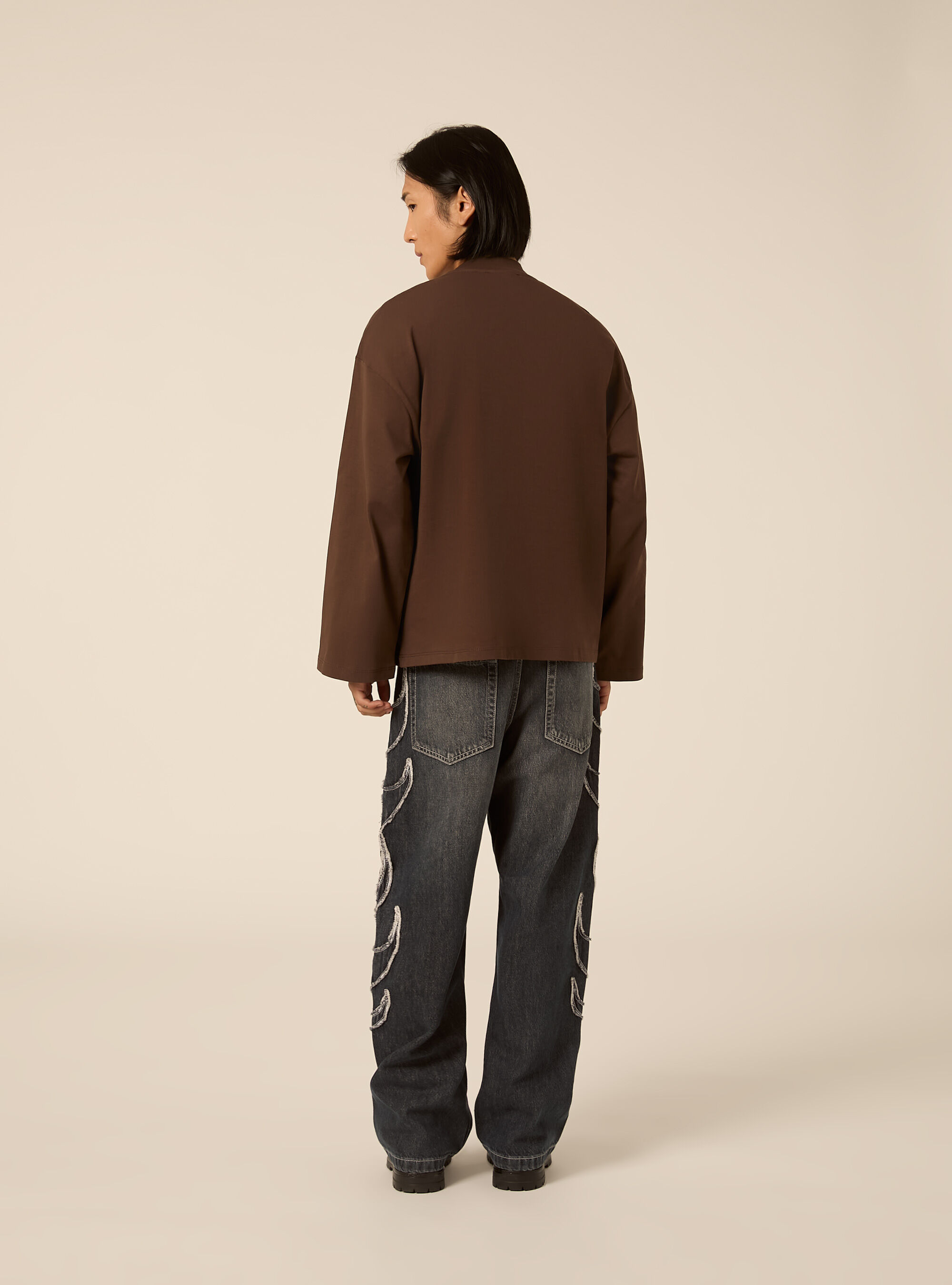 Maglietta a maniche lunghe oversize, MARRONE SCURO