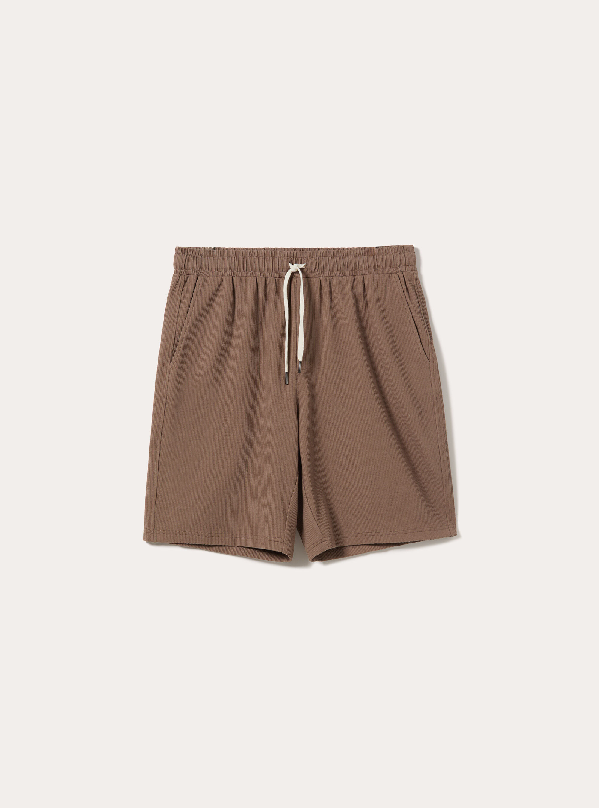 Bermuda con elastico in vita  in maglia a coste, BR3 BROWN LIGHT
