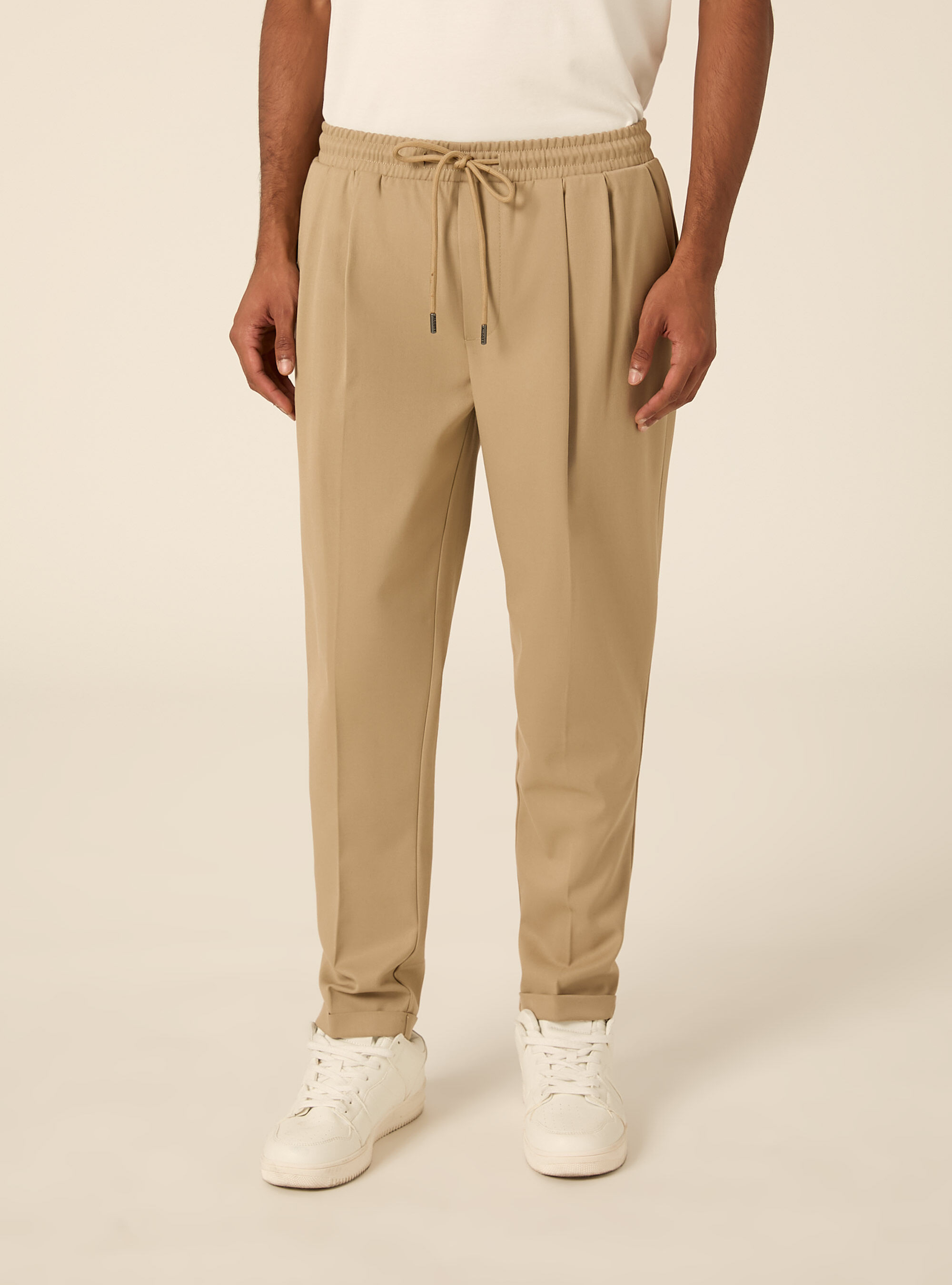 Pantalon jogging en twill avec pinces, BG2 BEIGE MEDIUM