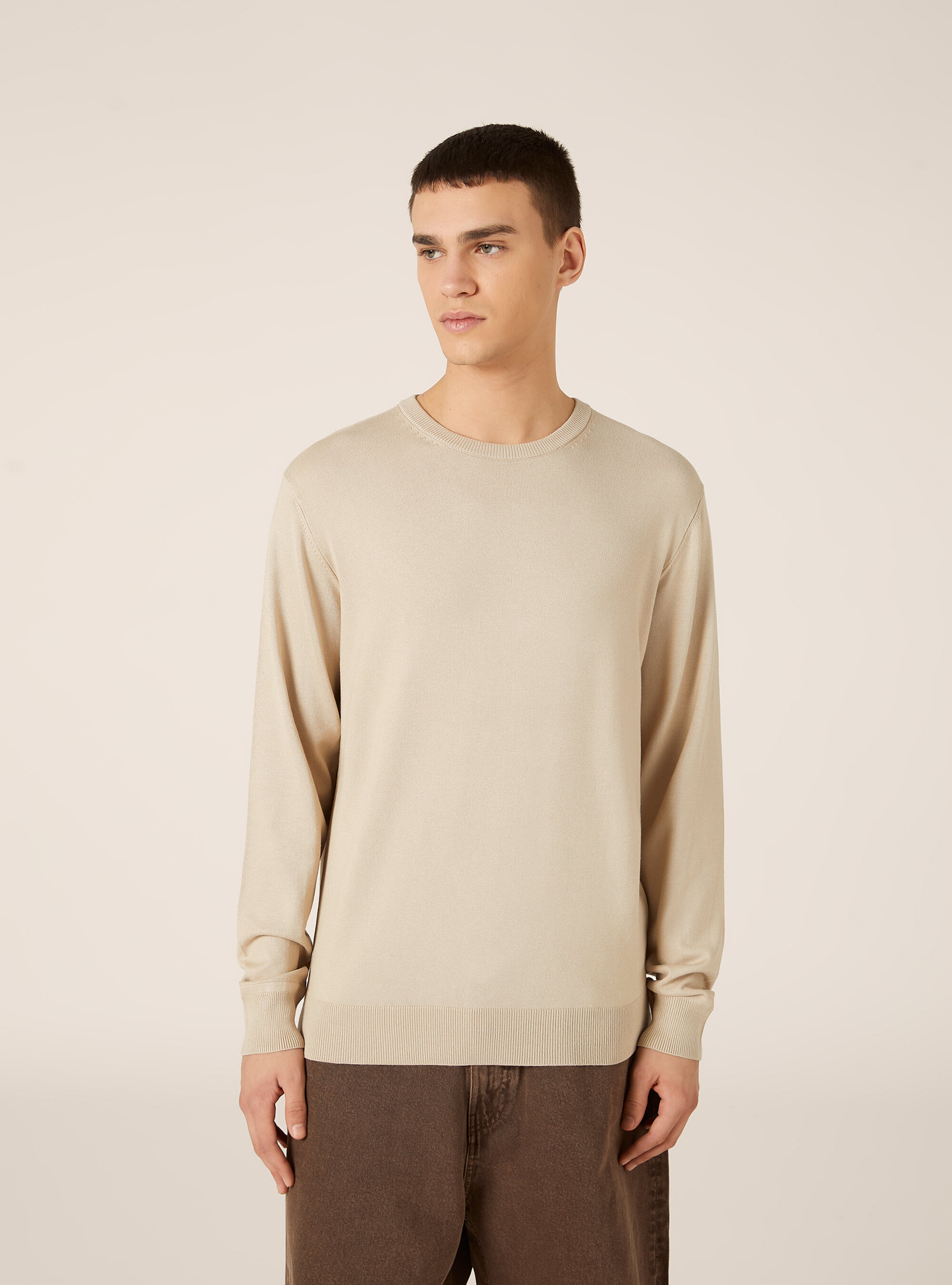 Pullover girocollo in viscosa sostenibile Ecovero, BG2 BEIGE MEDIUM