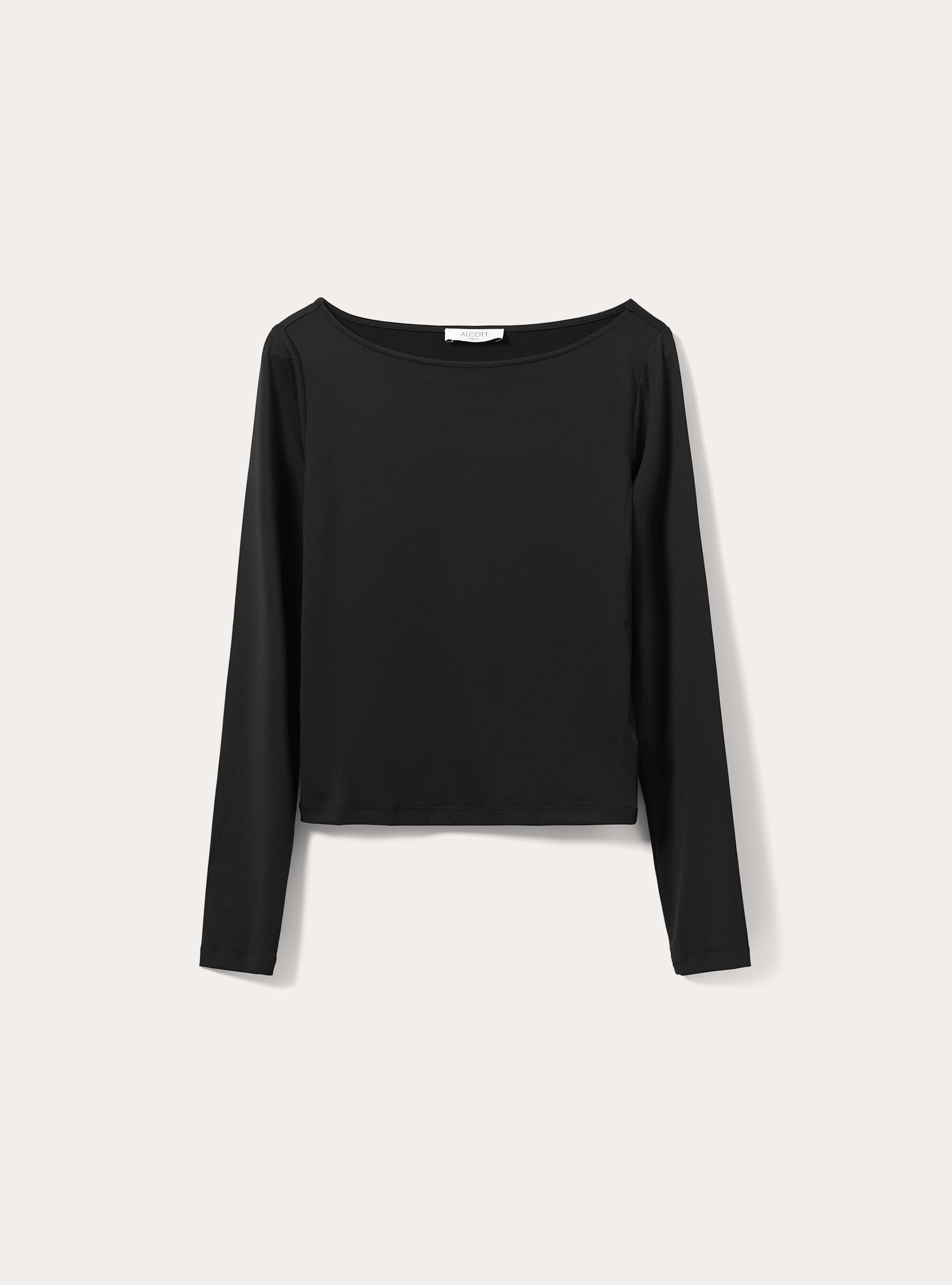 Long sleeve t-shirt with boat neckline, BK1 BLACK