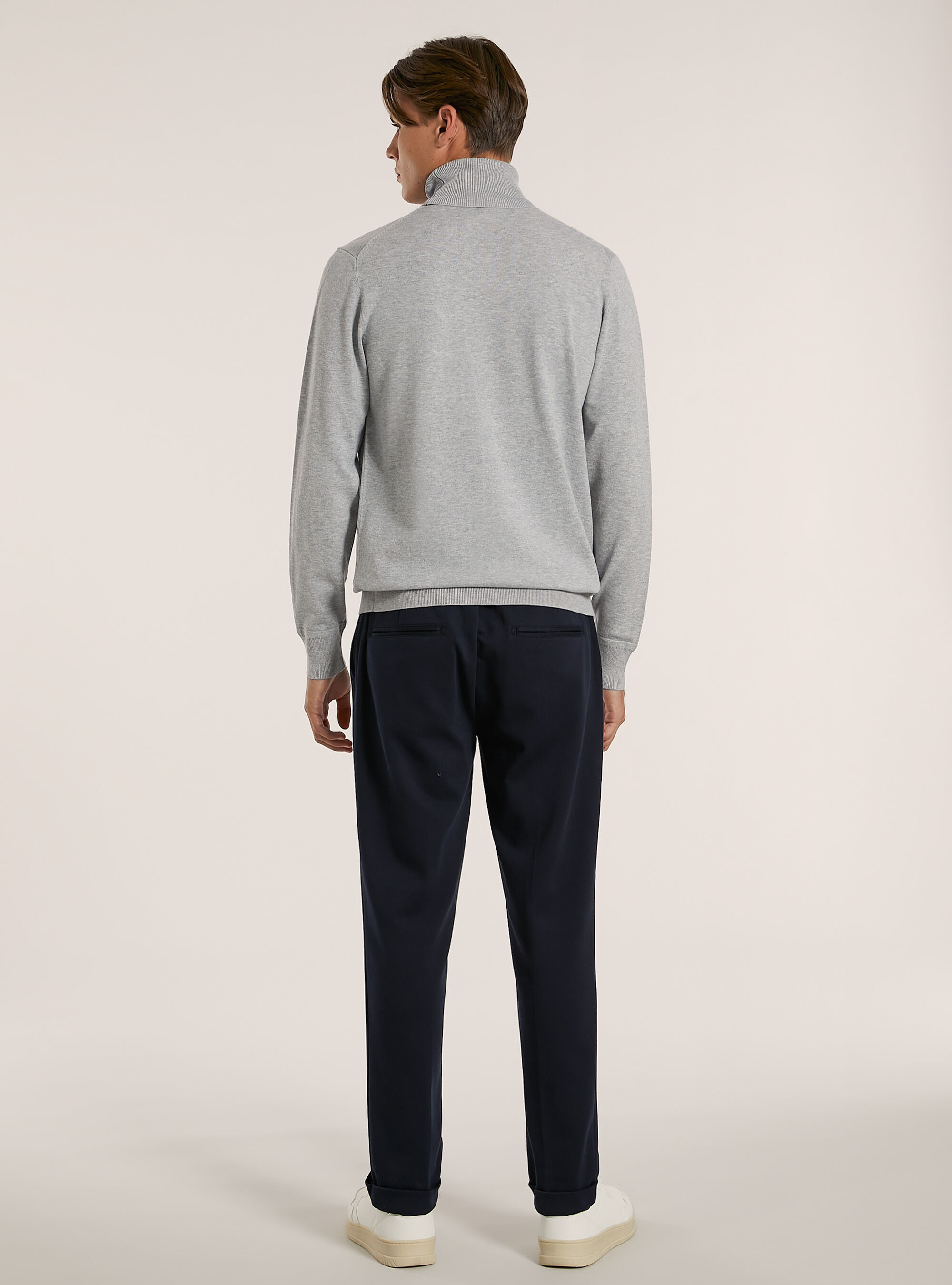 Pullover collo alto in viscosa, MGY2 GREY MEL MEDIUM