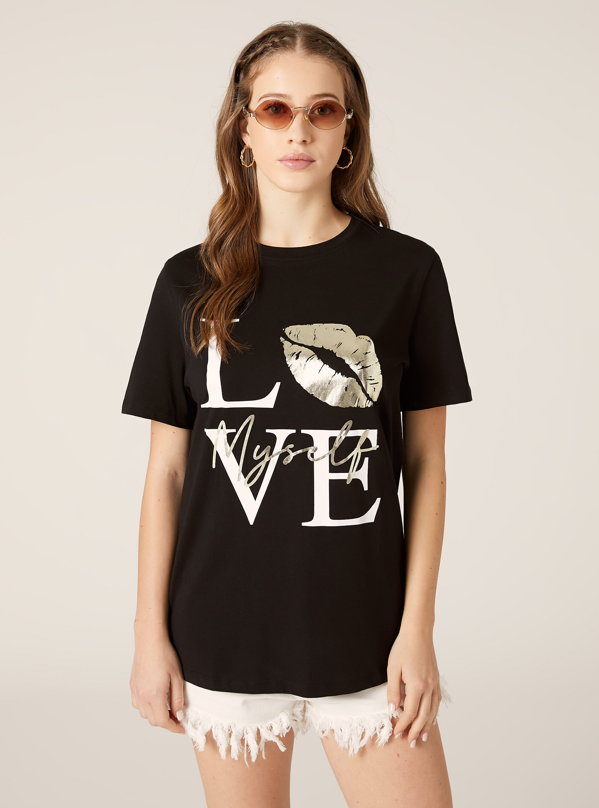 T-shirt &agrave; imprim&eacute; m&eacute;tallique, BK1 BLACK