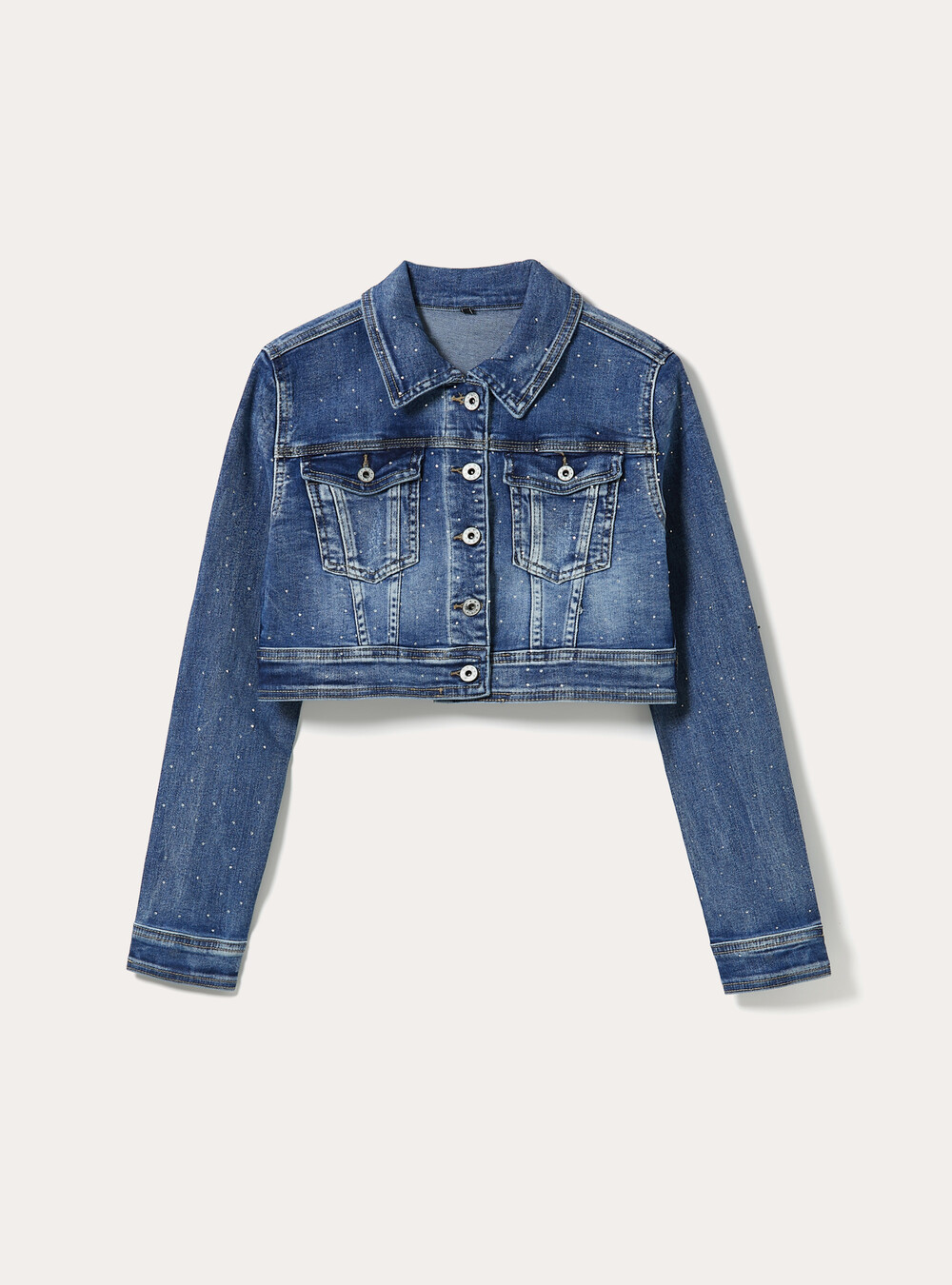 Veste en jean courte avec strass - Main Image