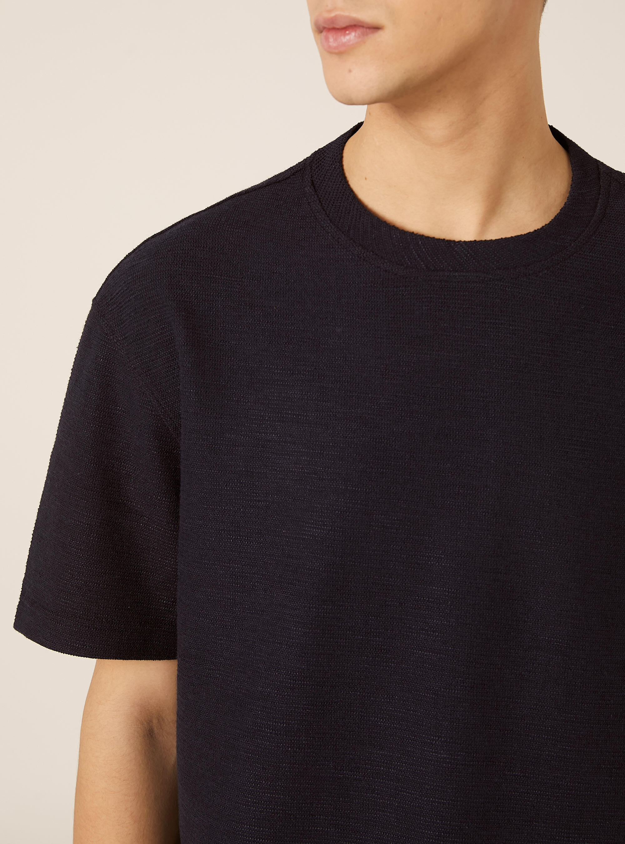 Textured cotton T-shirt, NA1 NAVY DARK