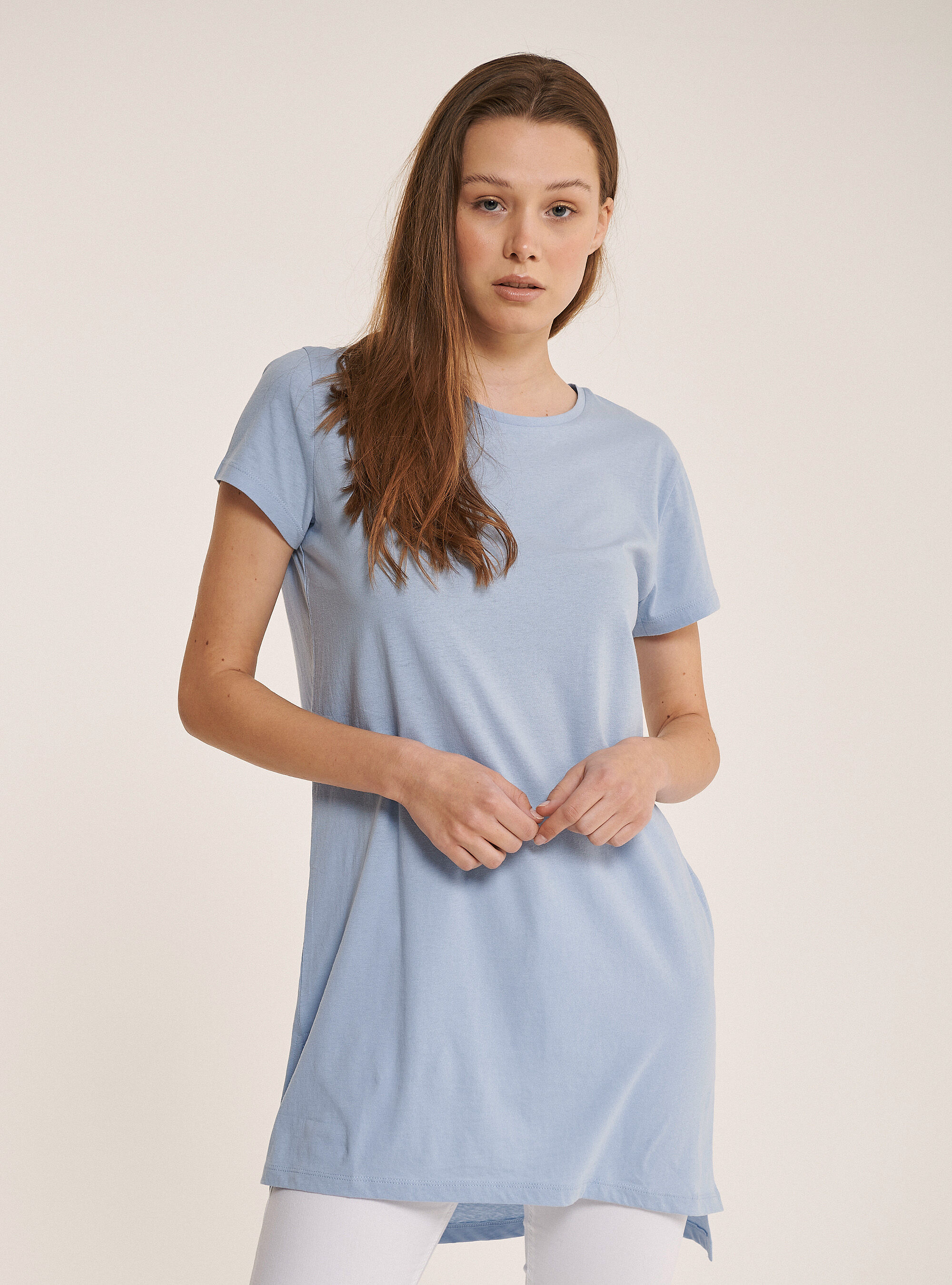 Oversized plain cotton T-shirt, AZURE