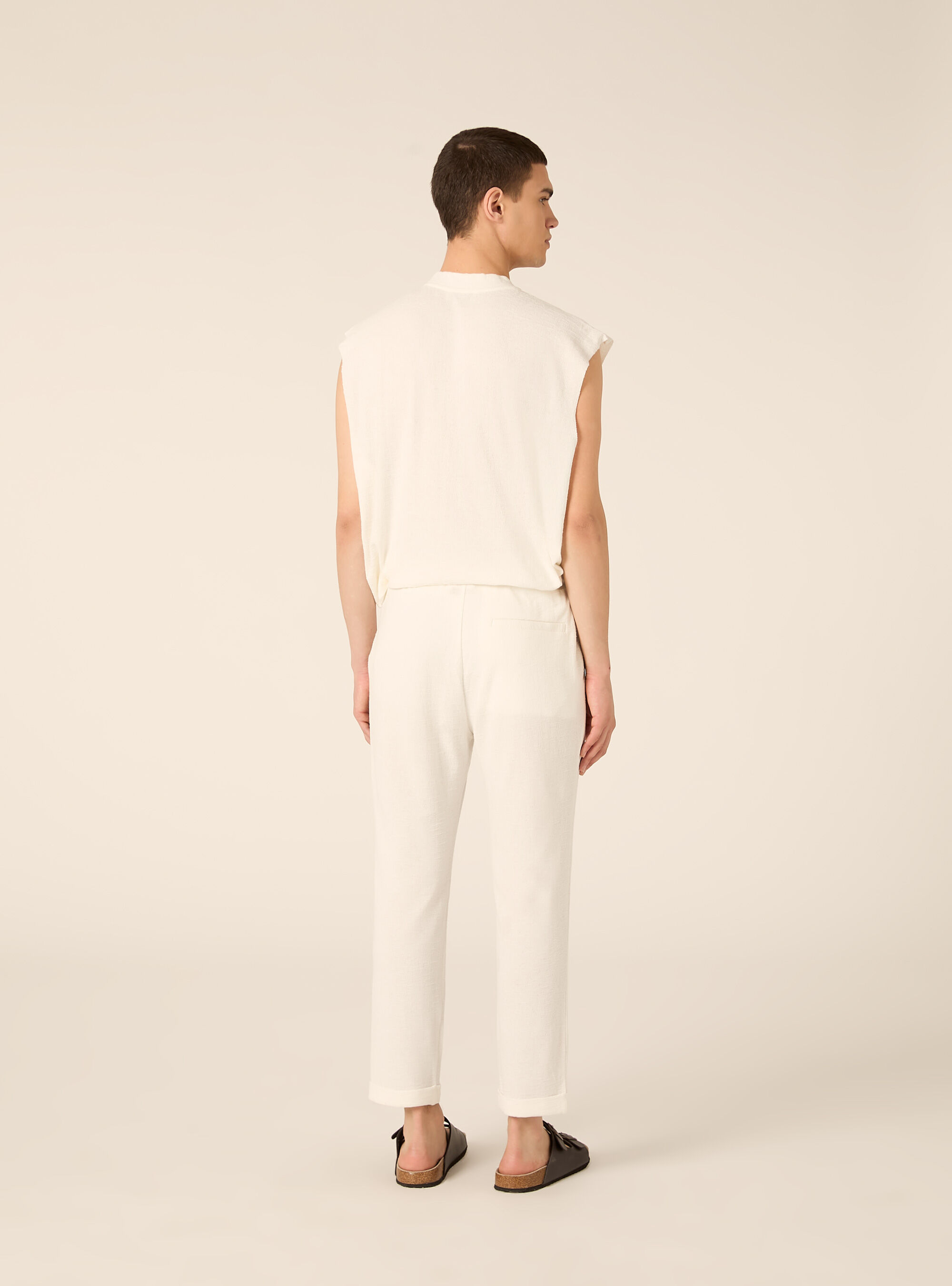 Pantaloni con  elastico in vita in jersey texture, WH2 WHITE