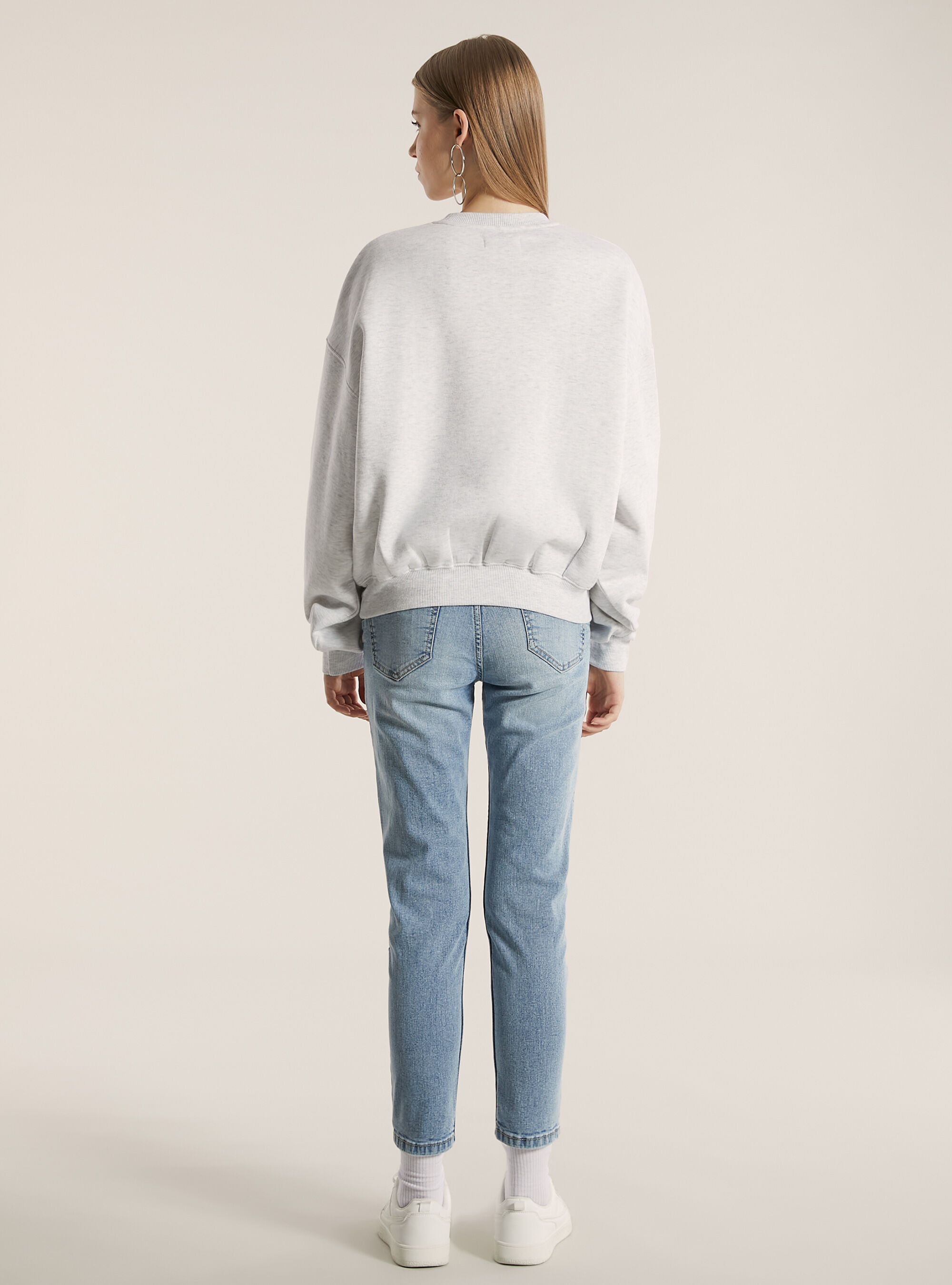 Oversized sweatshirt with print, MGY3 GREY MEL LIGHT