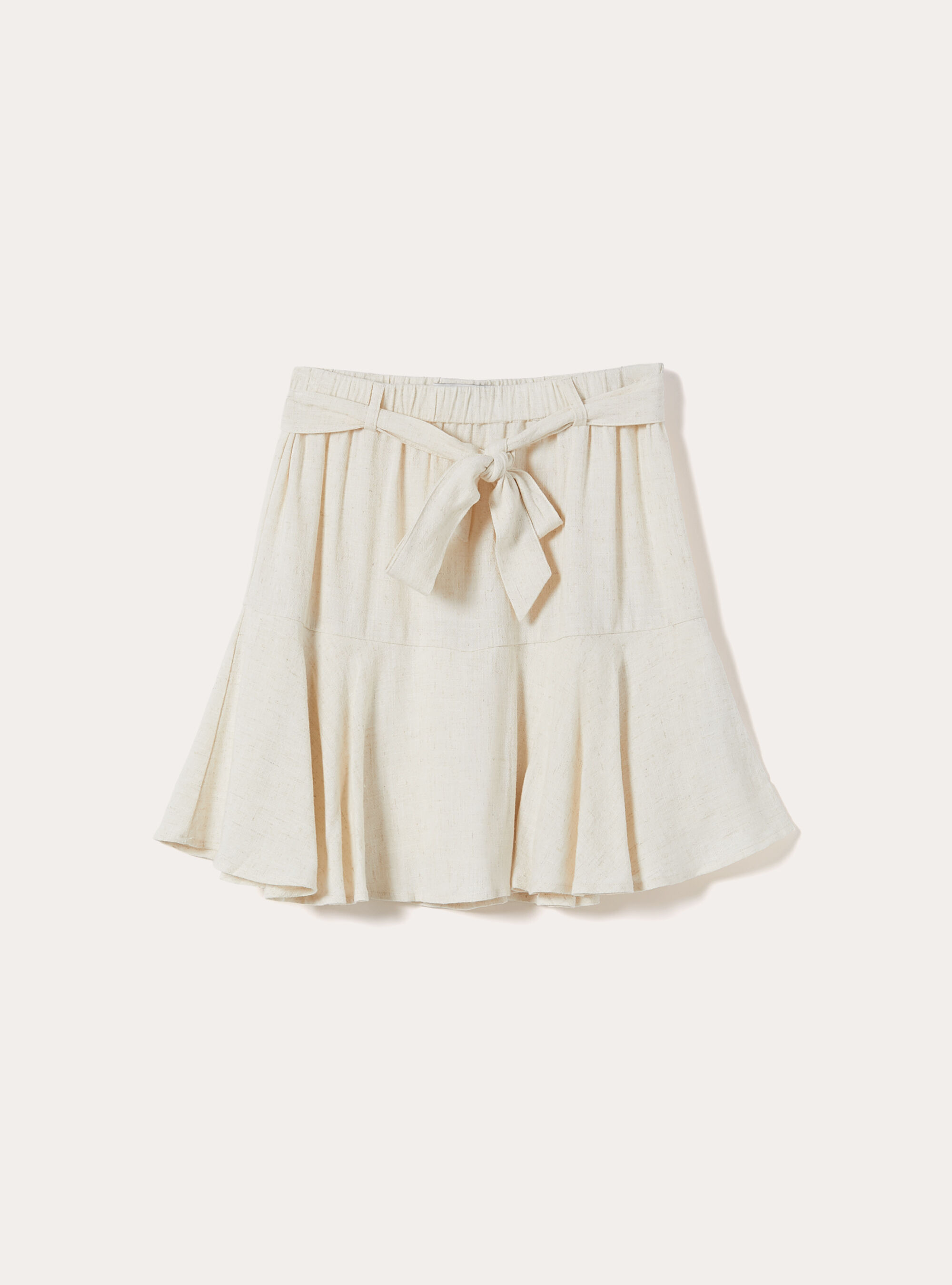 Falda-Pantal&oacute;n de Mezcla de Lino con Cintur&oacute;n de Lazo, MBG3 BEIGE MEL LIGHT