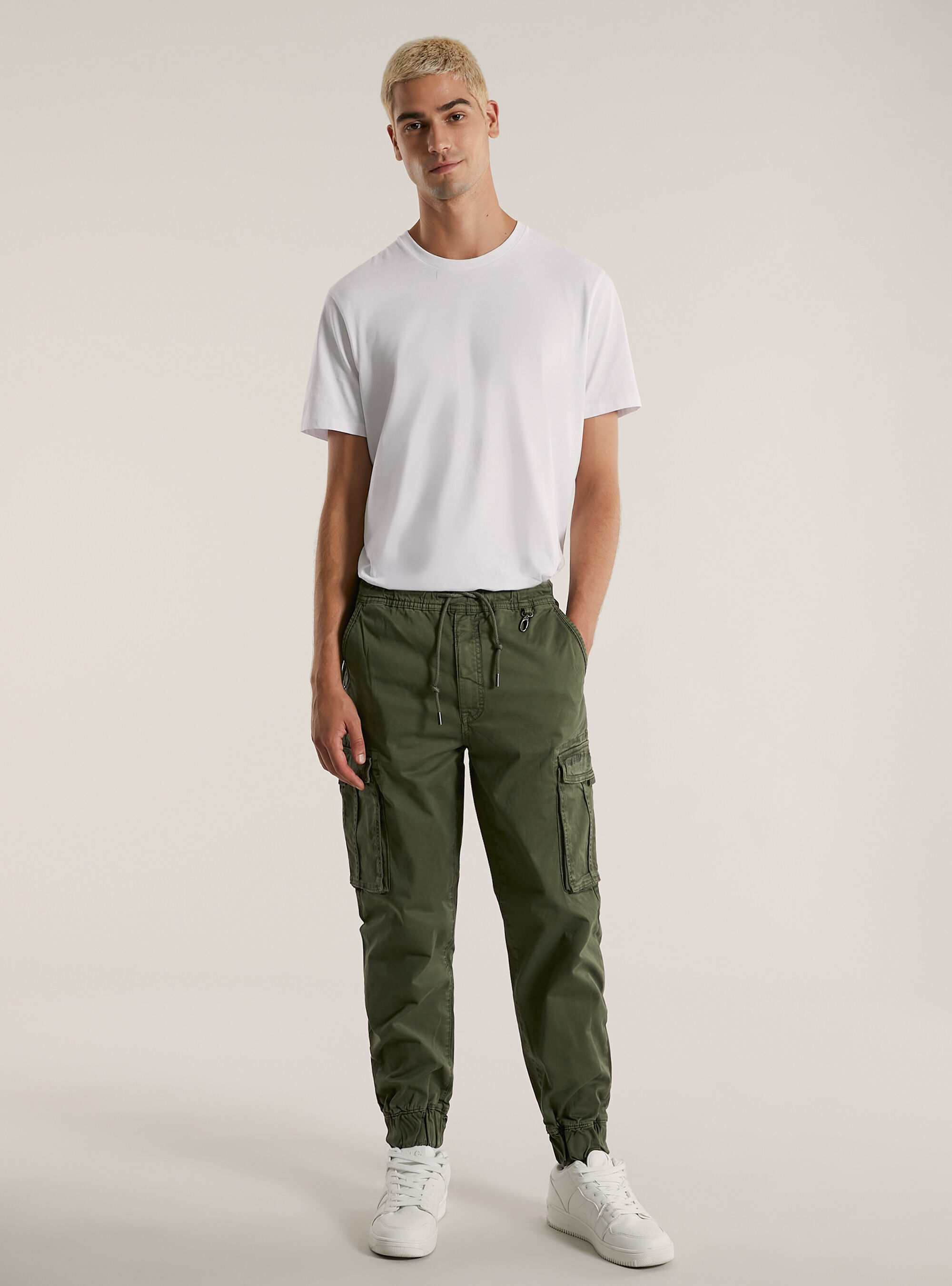 Pantalon cargo en serg&eacute; extensible, KY2 KAKY MEDIUM