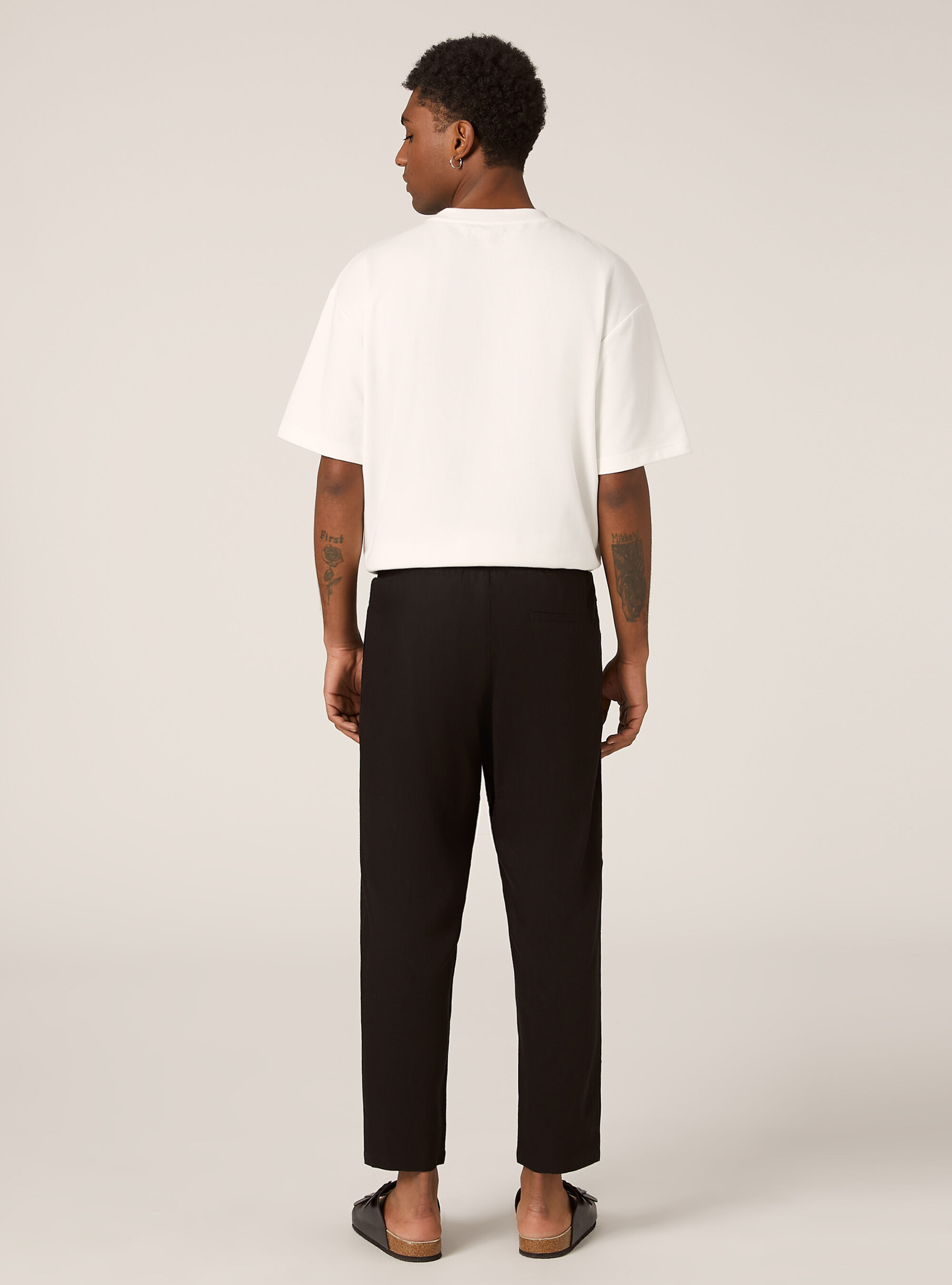 Pantaloni jogger in misto lino, NERO