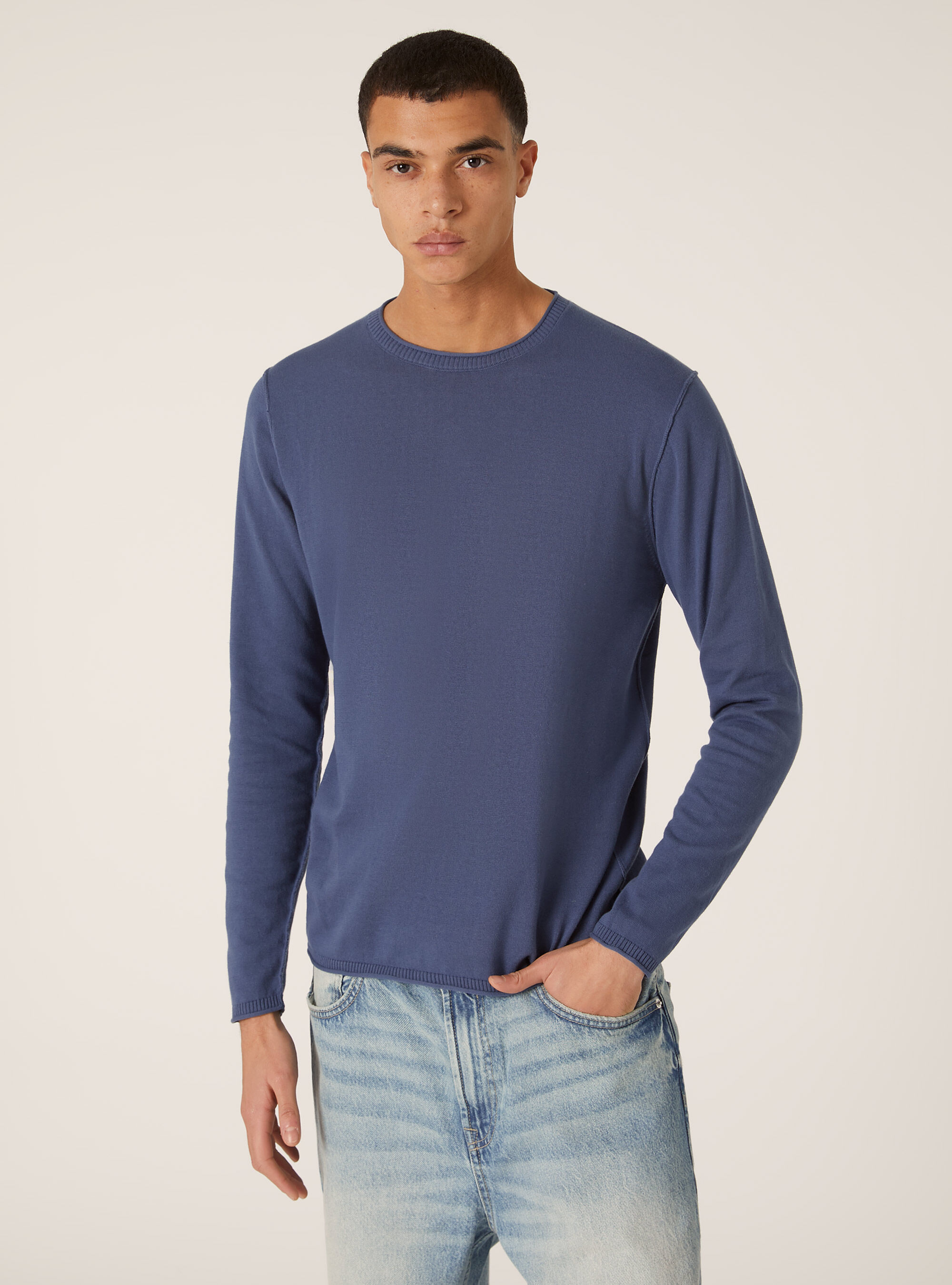 Pull en coton &agrave; col rond, BL2 BLUE MEDIUM
