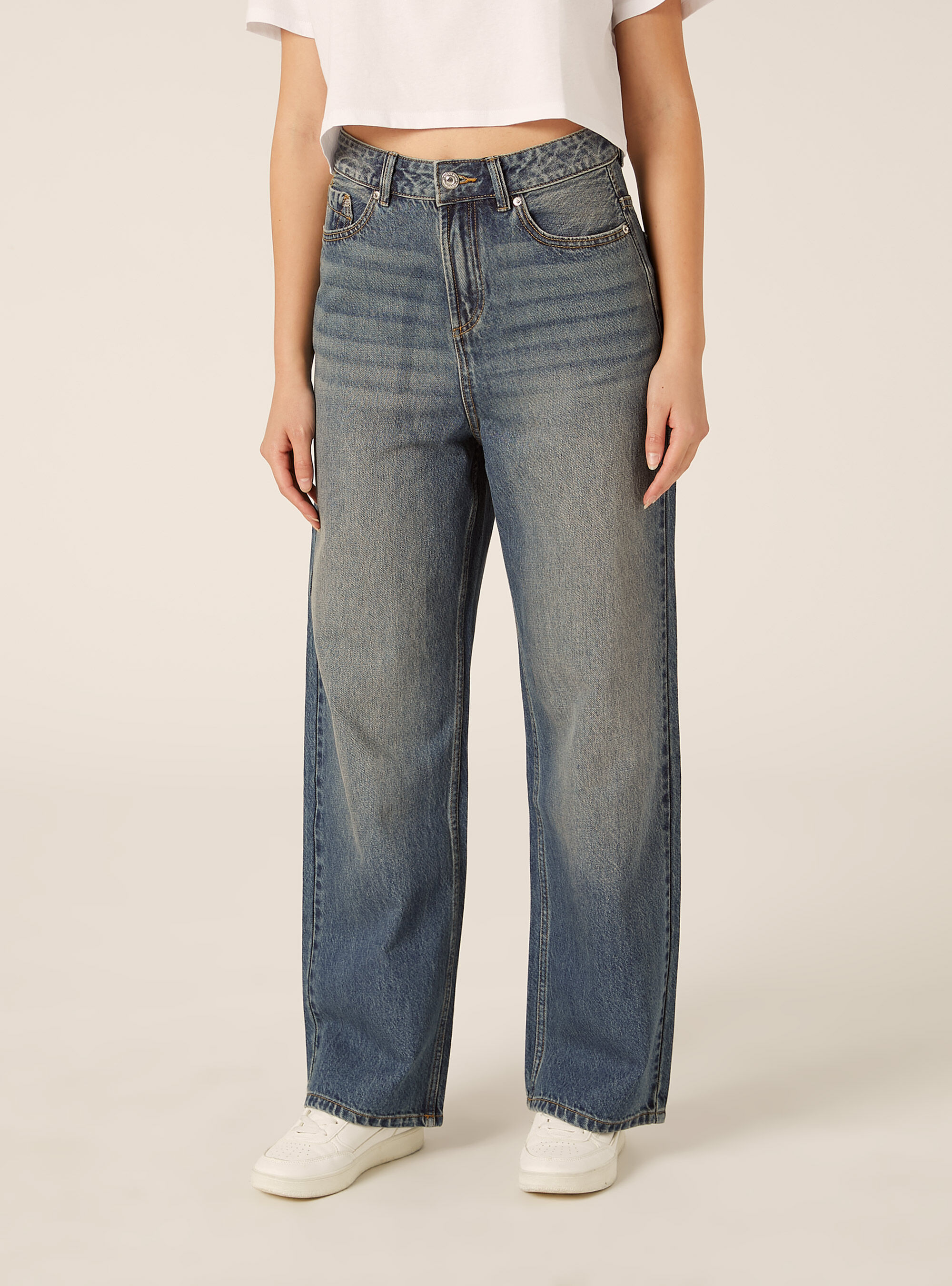 Jeans low wide, D004 MEDIUM LIGHT BLUE