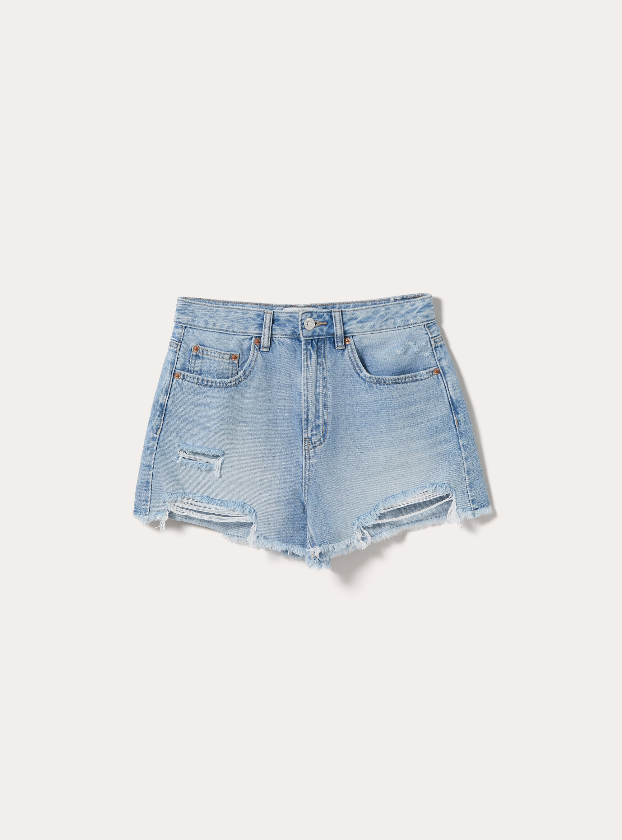 Shorts Vaqueros con Bajo de Corte Vivo, D006 AZURE