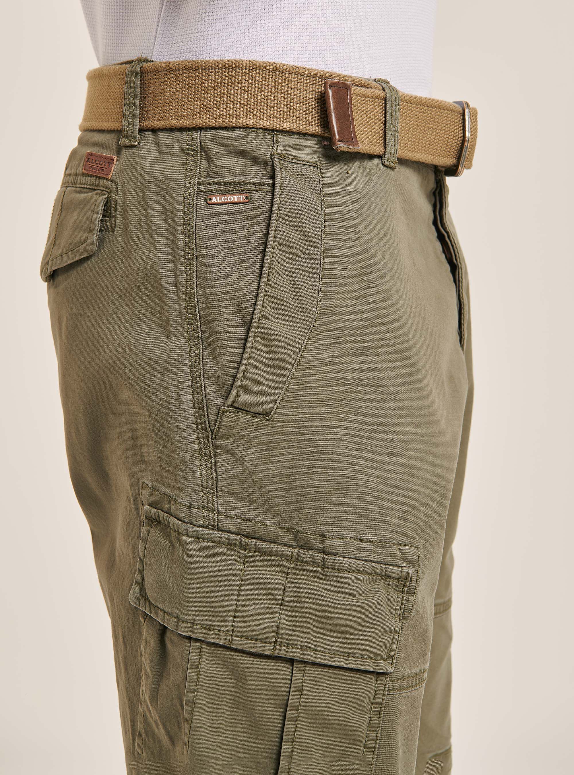 Bermuda cargo in cotone con cintura in canvas, C6603 KAKY