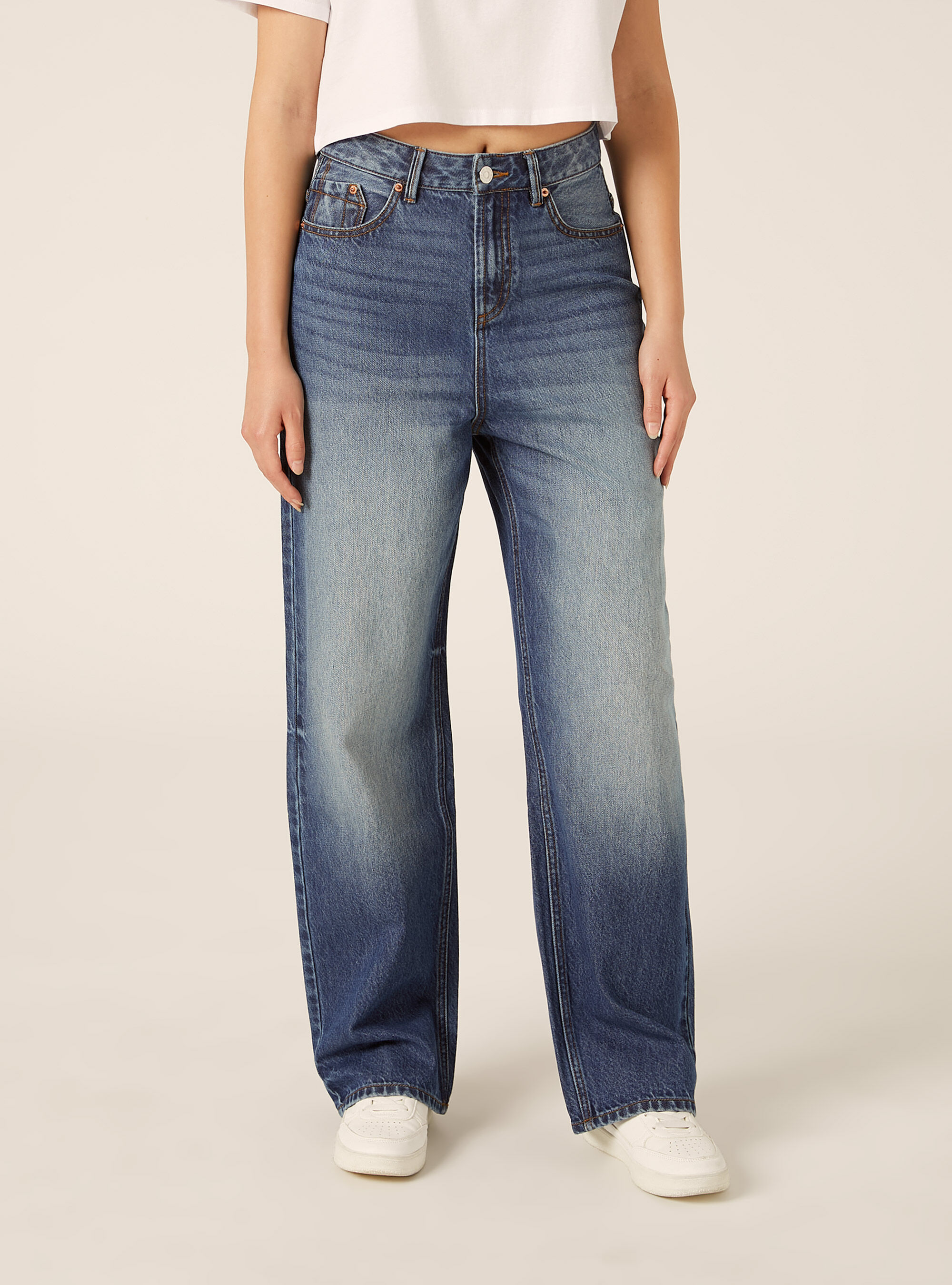 Jeans low wide, D003 MEDIUM BLUE