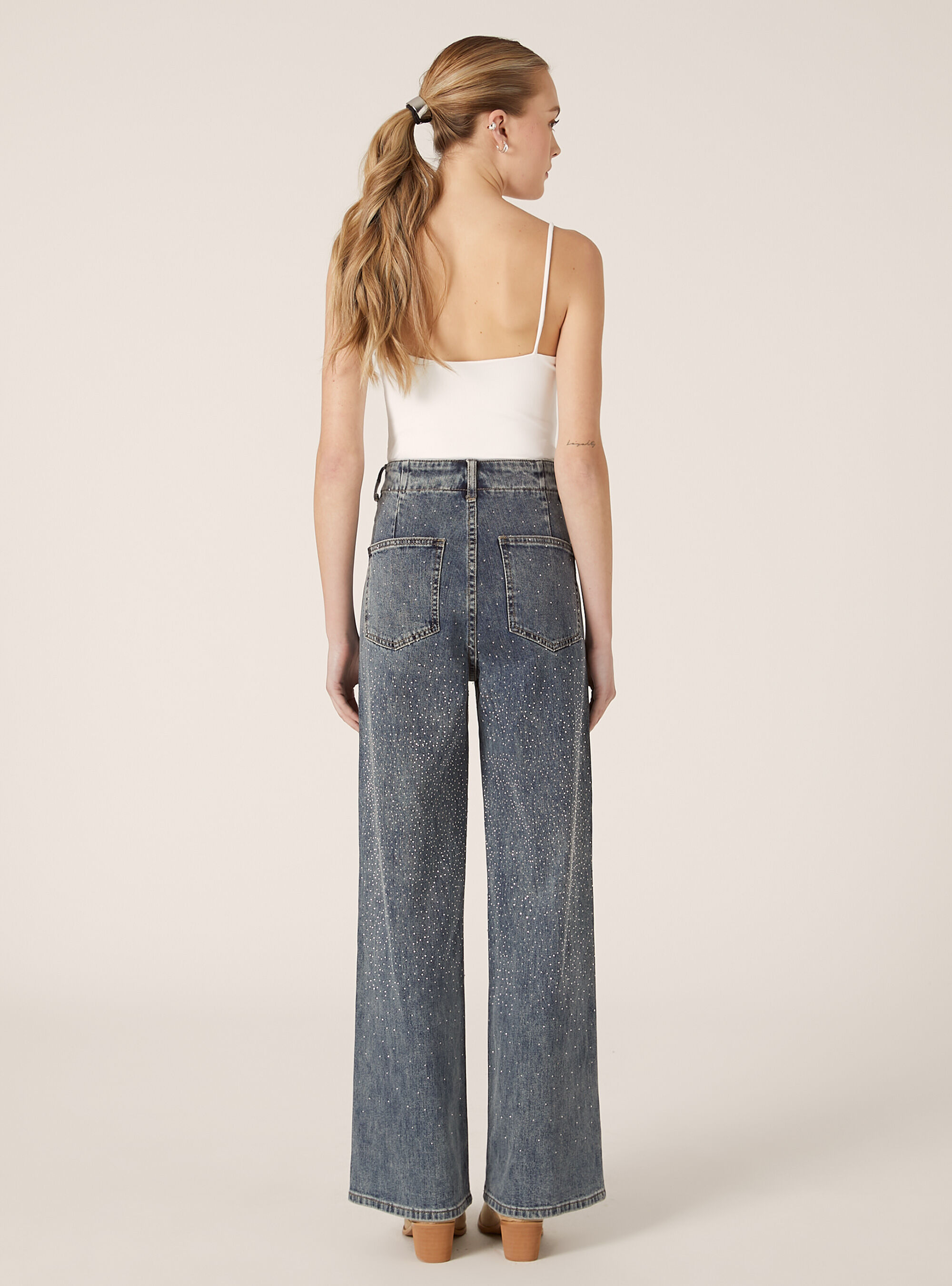 Jean droit avec strass, D003 MEDIUM BLUE