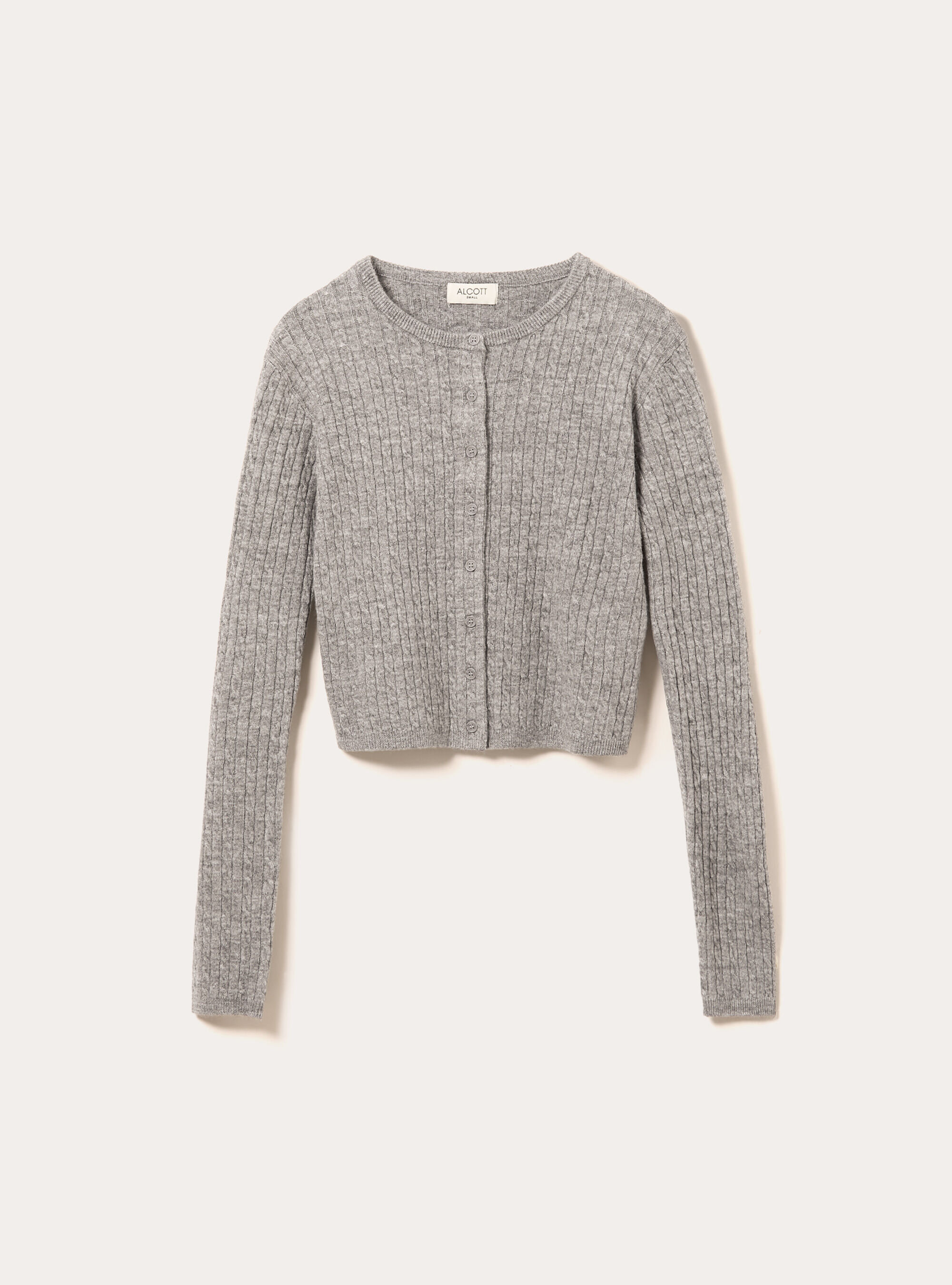 Cropped cable knit cardigan, MGY2 GREY MEL MEDIUM