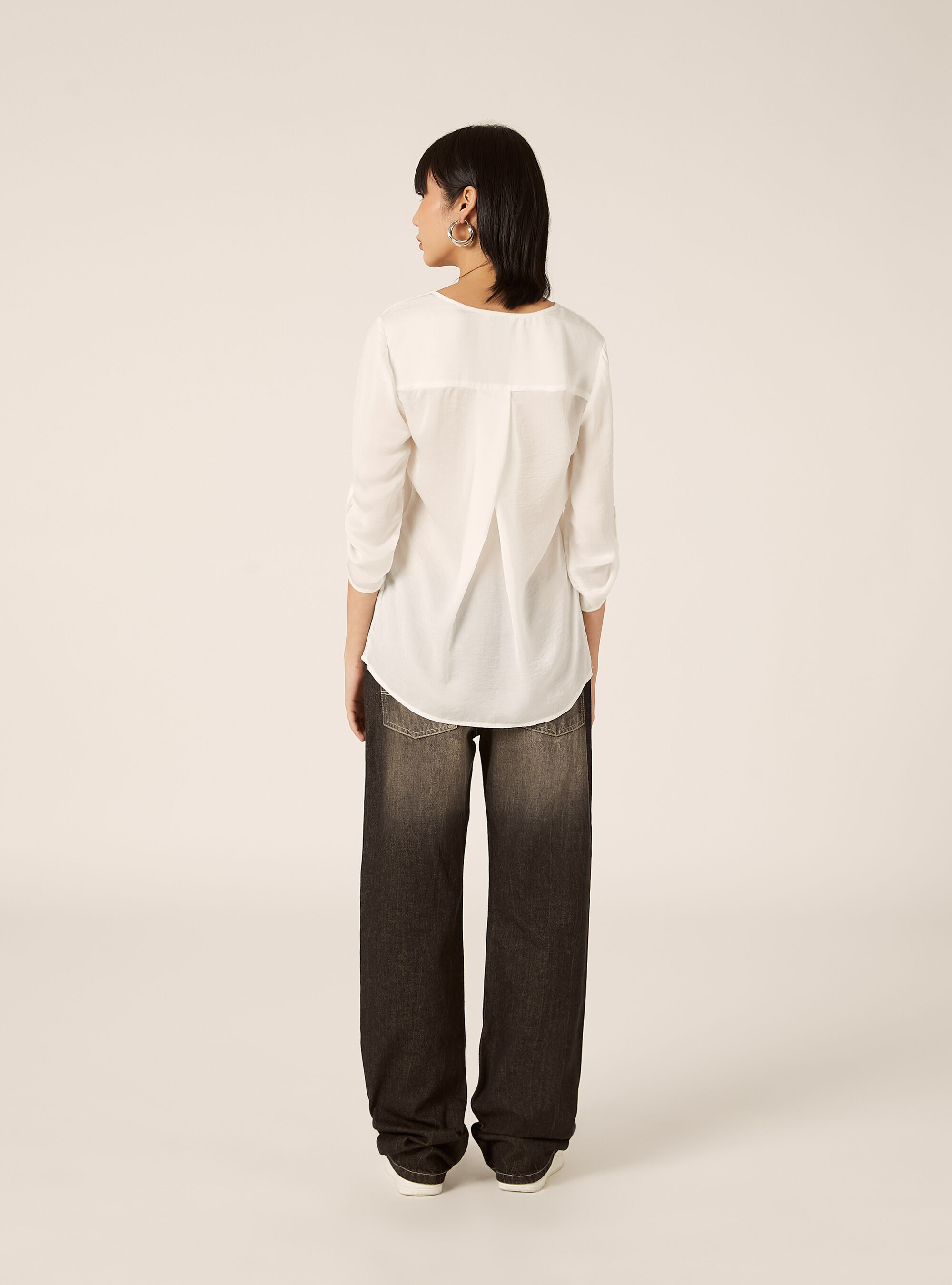 Plain neckline blouse, WH1 OFF WHITE